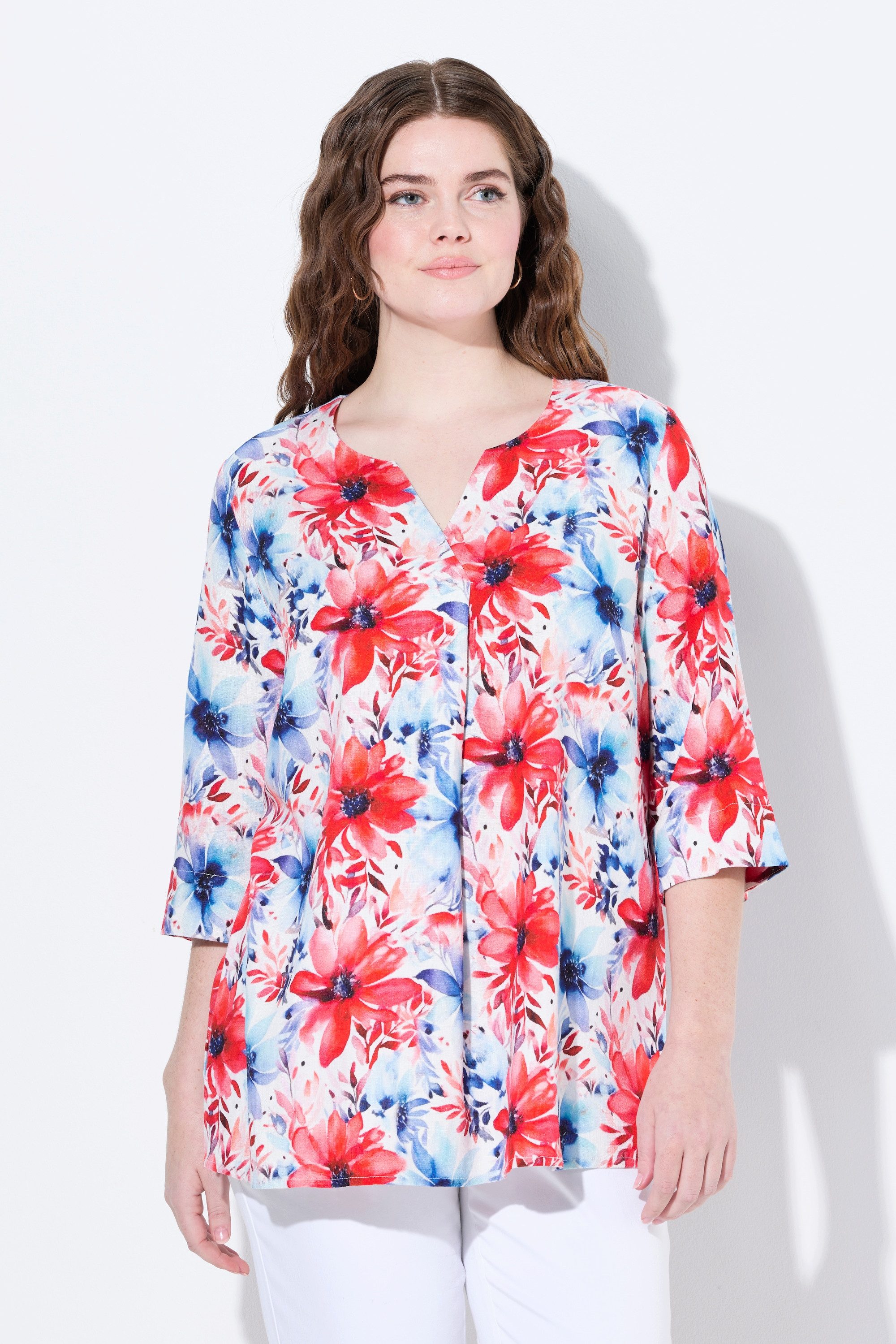 Ulla Popken Tunika Leinenmix-Bluse A-Linie Tunika-Ausschnitt günstig online kaufen