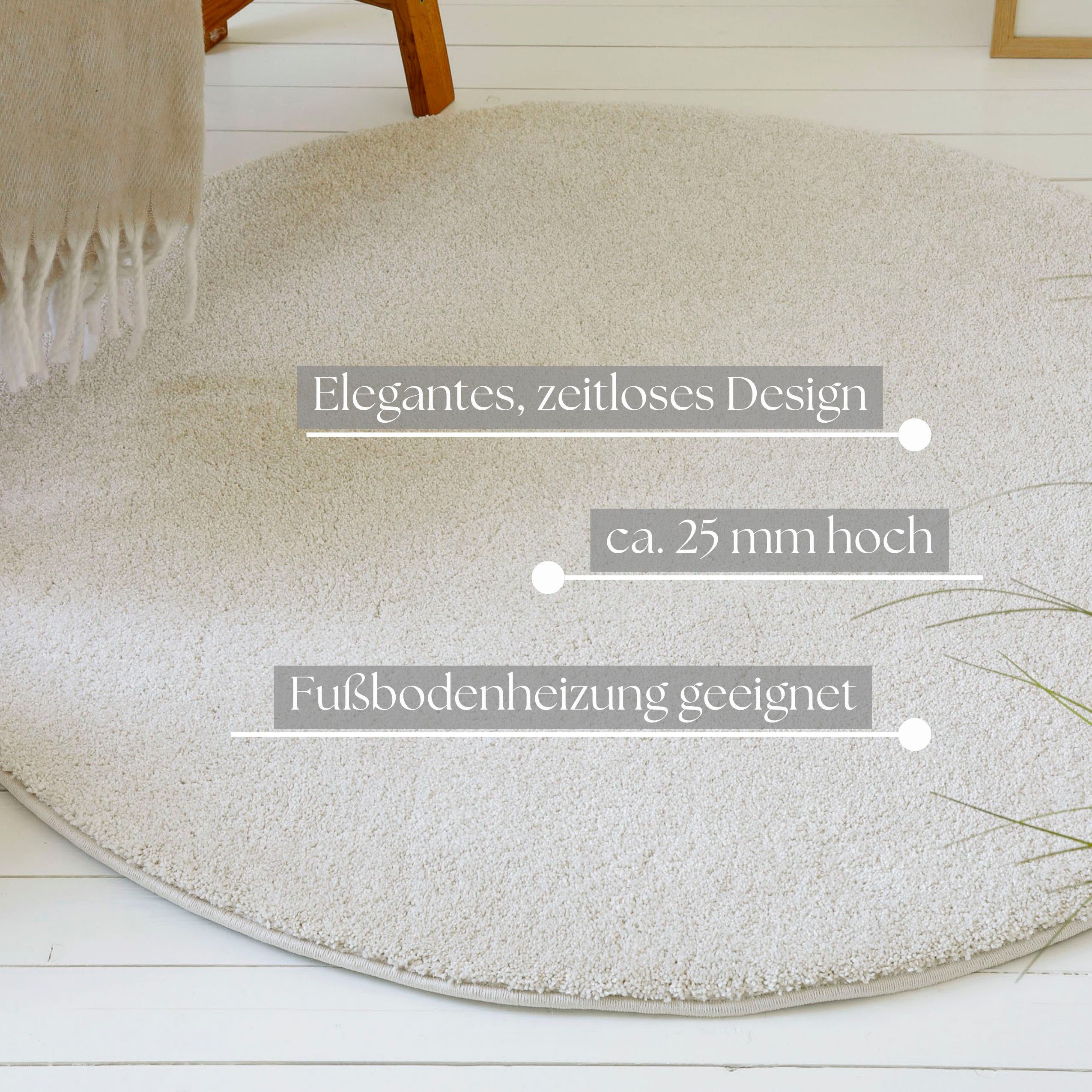 OTTO home Hochflor-Teppich Yvaine, auch als Läufer erhältlich, rund, Höhe: 25 mm, Langflor, Shaggy, dichter weicher Hochflor, meliert, Wohnzimmer
