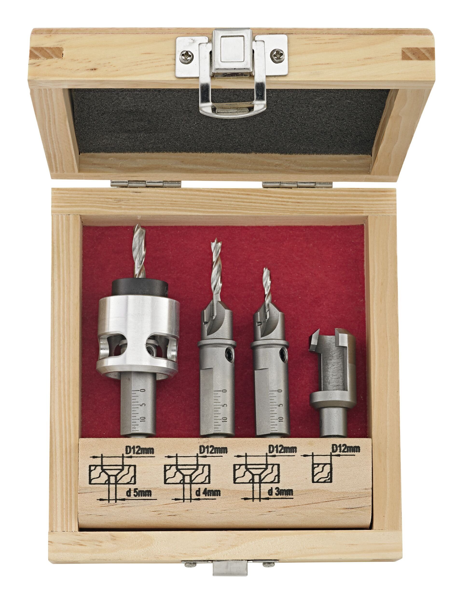 fortis Holzbohrer, (5-tlg), Terrassendielenbohrer Set 3,4,5 mm + Zubehör