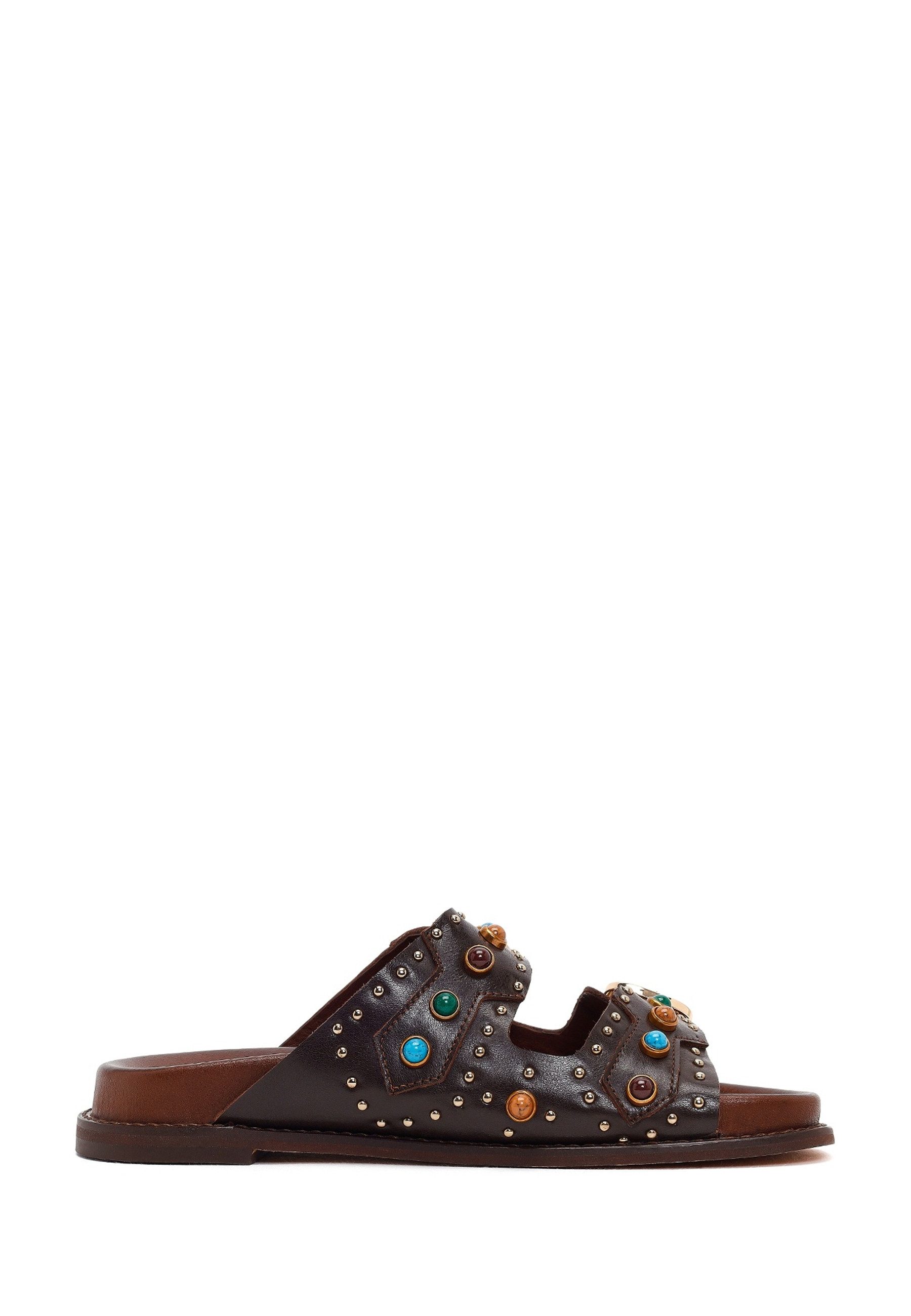 Derimod Pantoletten aus Leder Mules Echtes Leder, Lederfutter, TPU-Sohle, Nieten-Details, Steinakzente