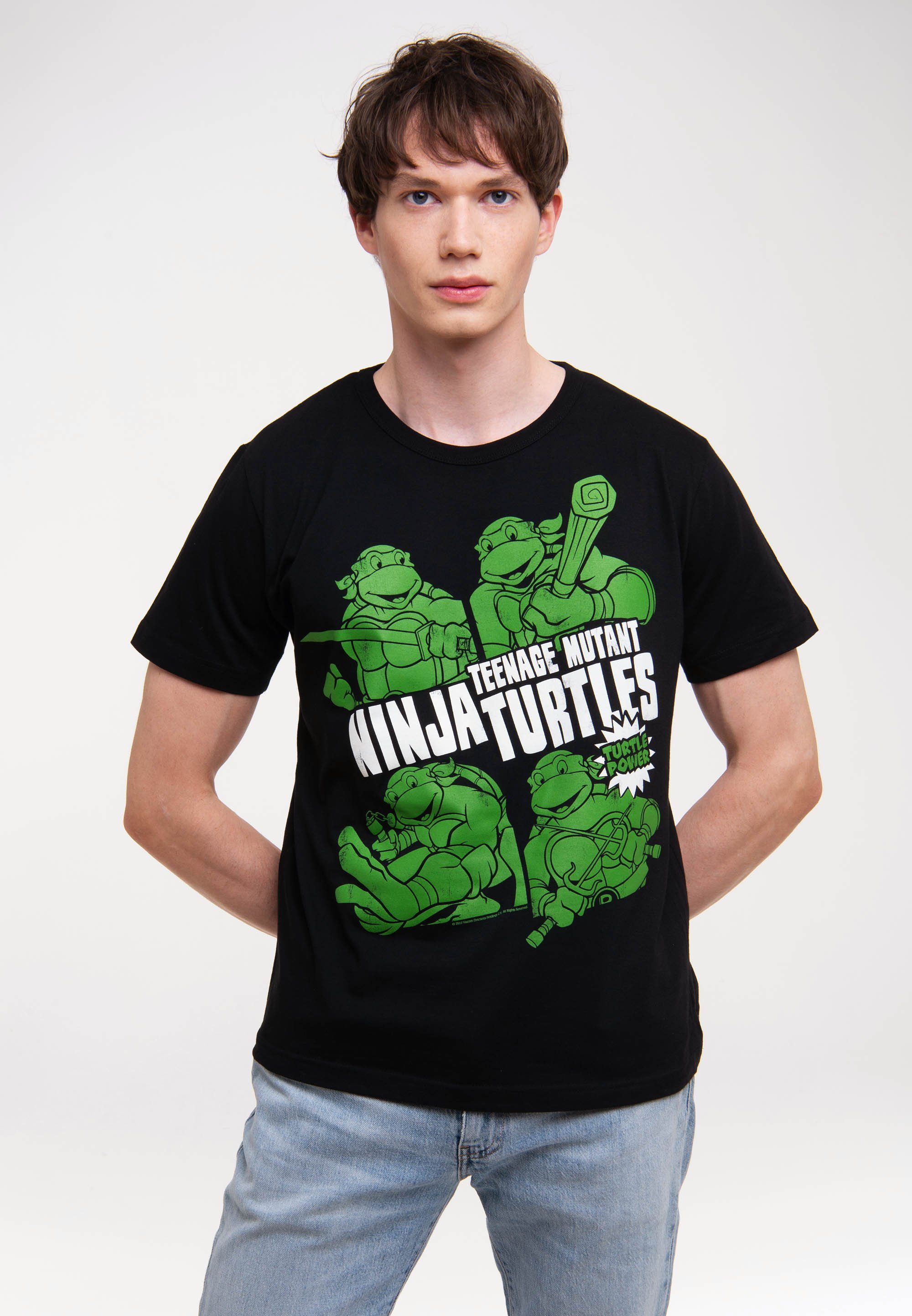 Ninja lizenziertem Design in Aus Turtles Turtle mit reiner LOGOSHIRT Baumwolle Power gefertigt - T-Shirt authentischem Print,