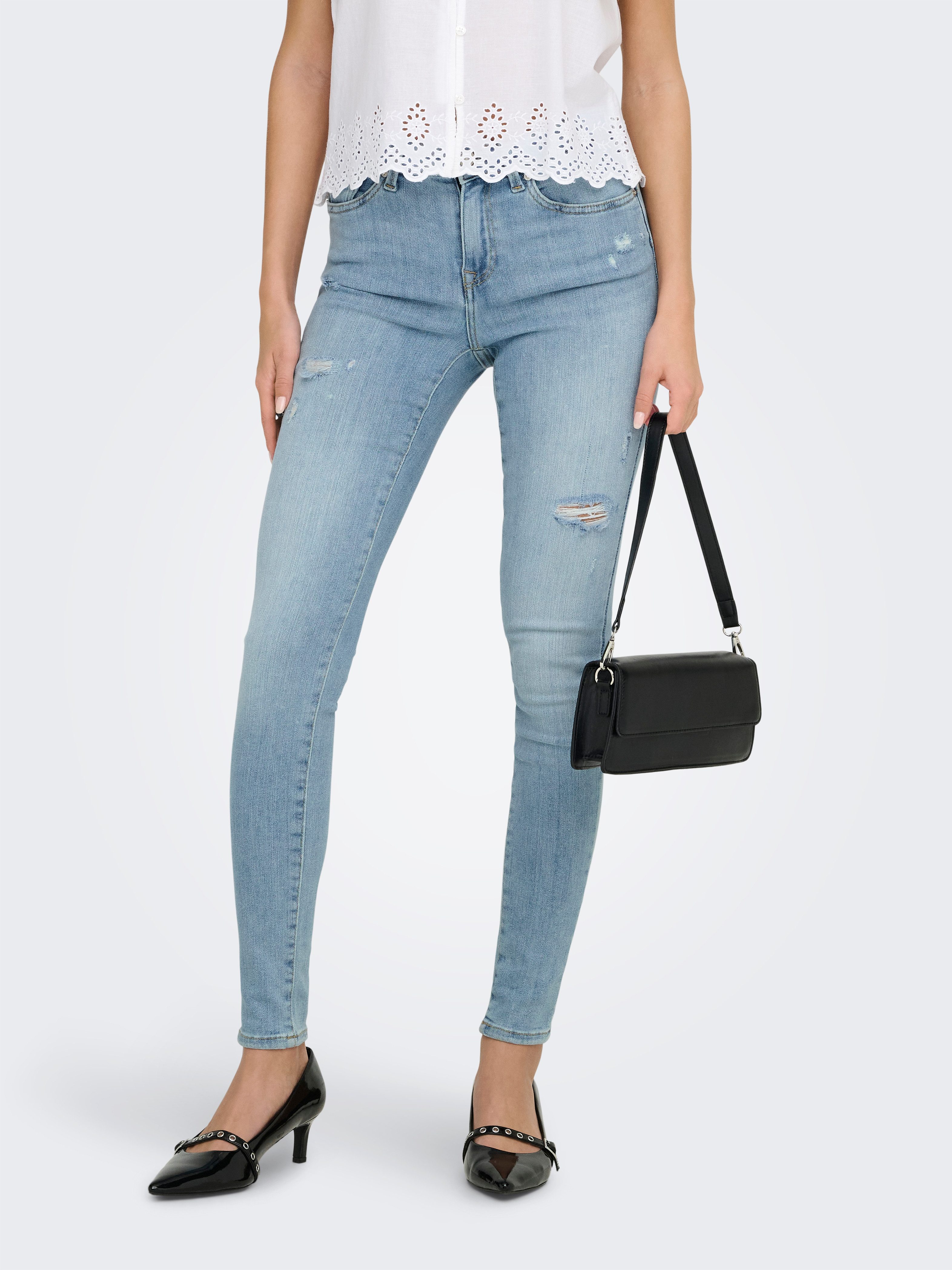 ONLY Skinny-fit-Jeans ONLPOWER MID DEST SKINNY DNM mit Destroyed Details