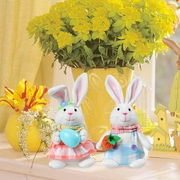 yozhiqu Osterhase Ostern stehendes Kaninchen mit Rübe und Ei in der Hand,Tischdekoration (2 St), Cartoon Niedlich, Glühende Hasen, Ostereier, Radieschen, Geburtstag