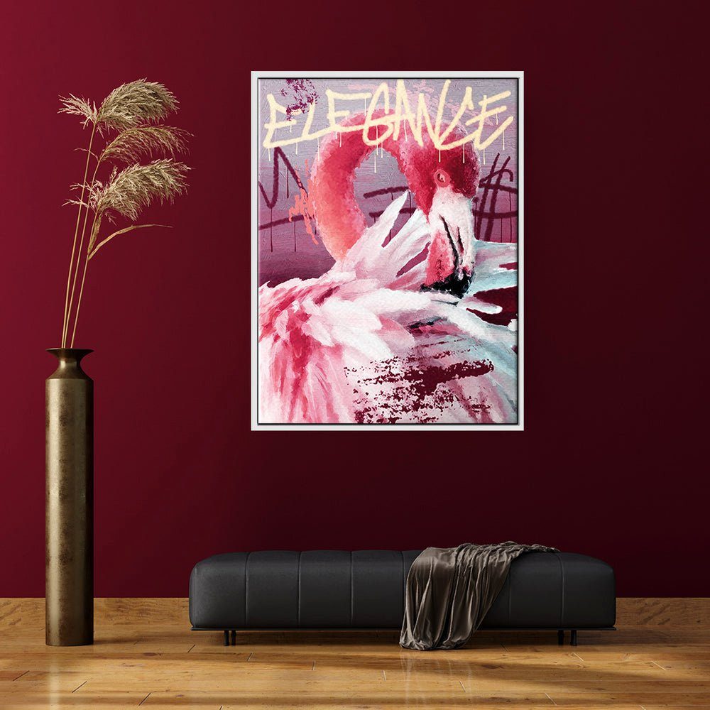 Graffiti Rahmen elegance Leinwandbild, mit premium Rahmen rosa Art DOTCOMCANVAS® Leinwandbild Flamingo schwarzer