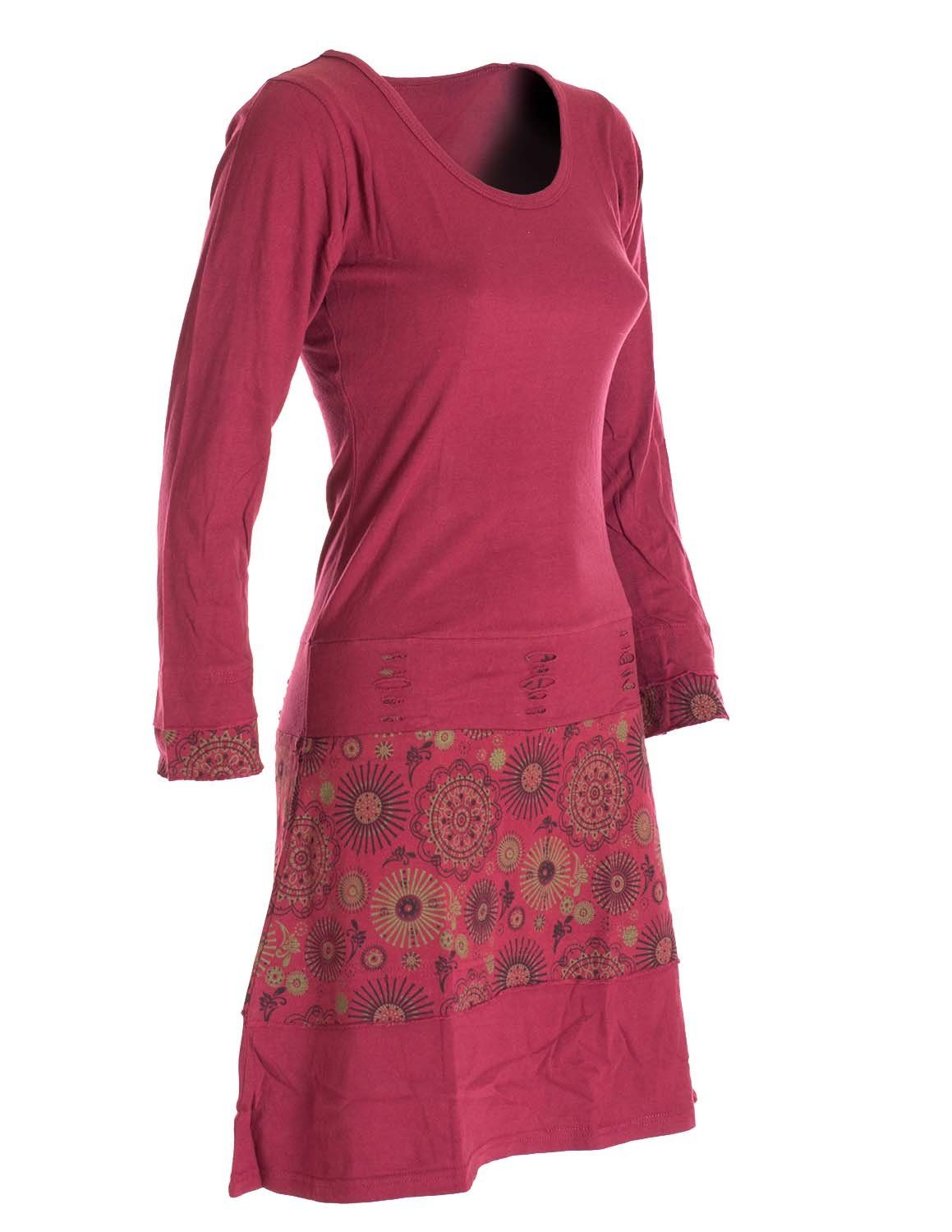 Vishes Midikleid Langarm Keid Mandala Druck Rundhals Ausschnitt Boho Ethno, Festival, Goa Style – Bild 4 von 5
