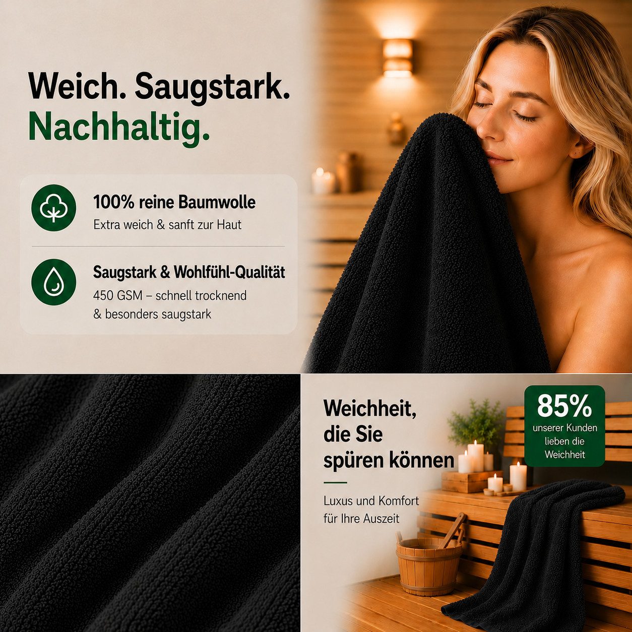 Komfortec Handtuch Set Premium 8x Handtuch & Badetuch Set - 4er 50x100 + 4er 70x140 cm, Frottee (8-St), 100% Baumwolle, Weich, 470 g/m2