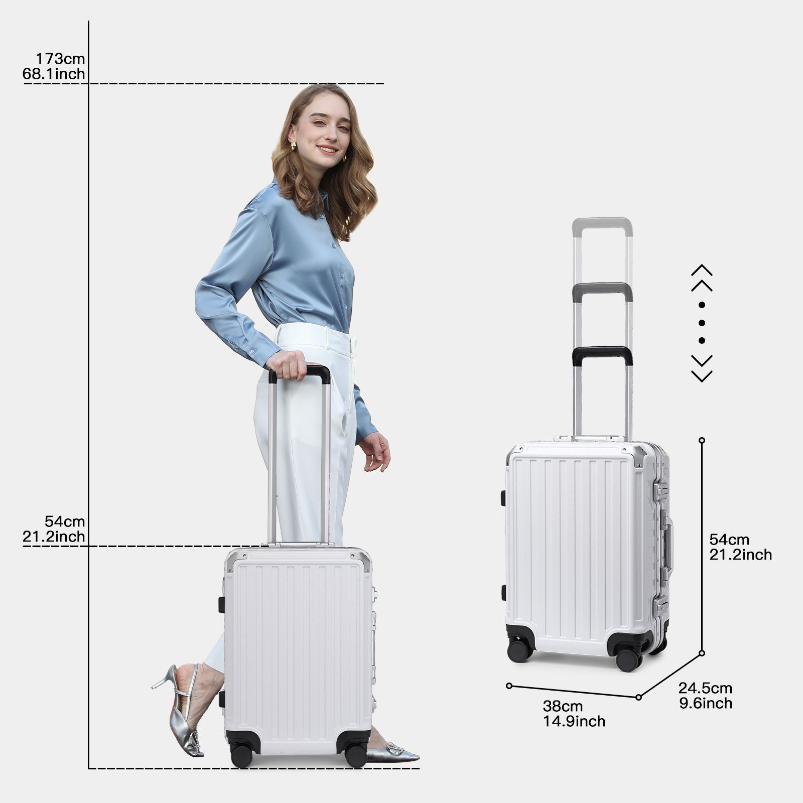 Supercase Handgepäckkoffer PC Trolley, Aluminiumrahmen, 4 Rollen, TSA, Kratzfest, 54x38x23 cm