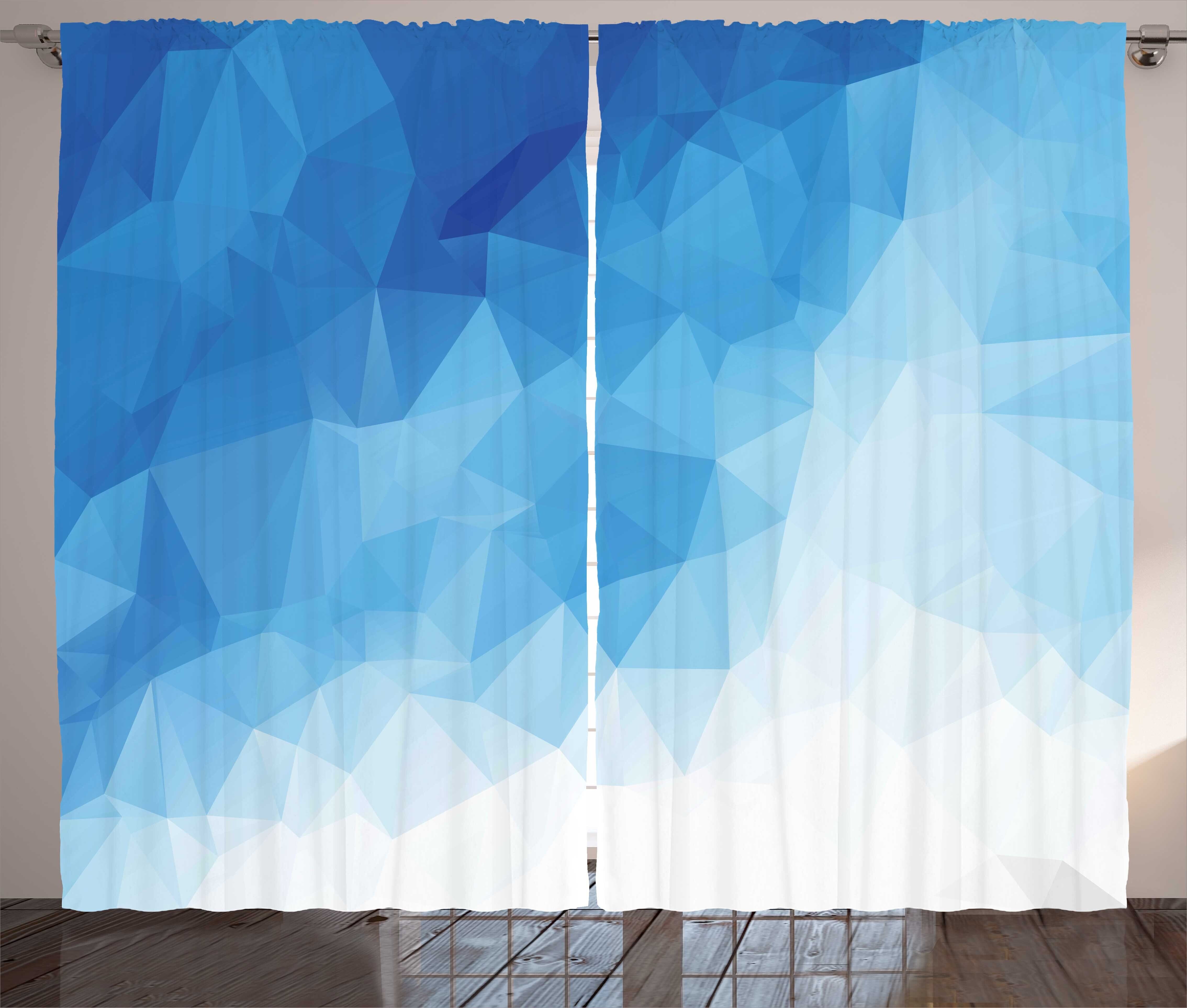 Gardine Schlafzimmer Kräuselband Vorhang mit Schlaufen und Haken, Abakuhaus, Blau Abstrakt Polygonal Ombre Art