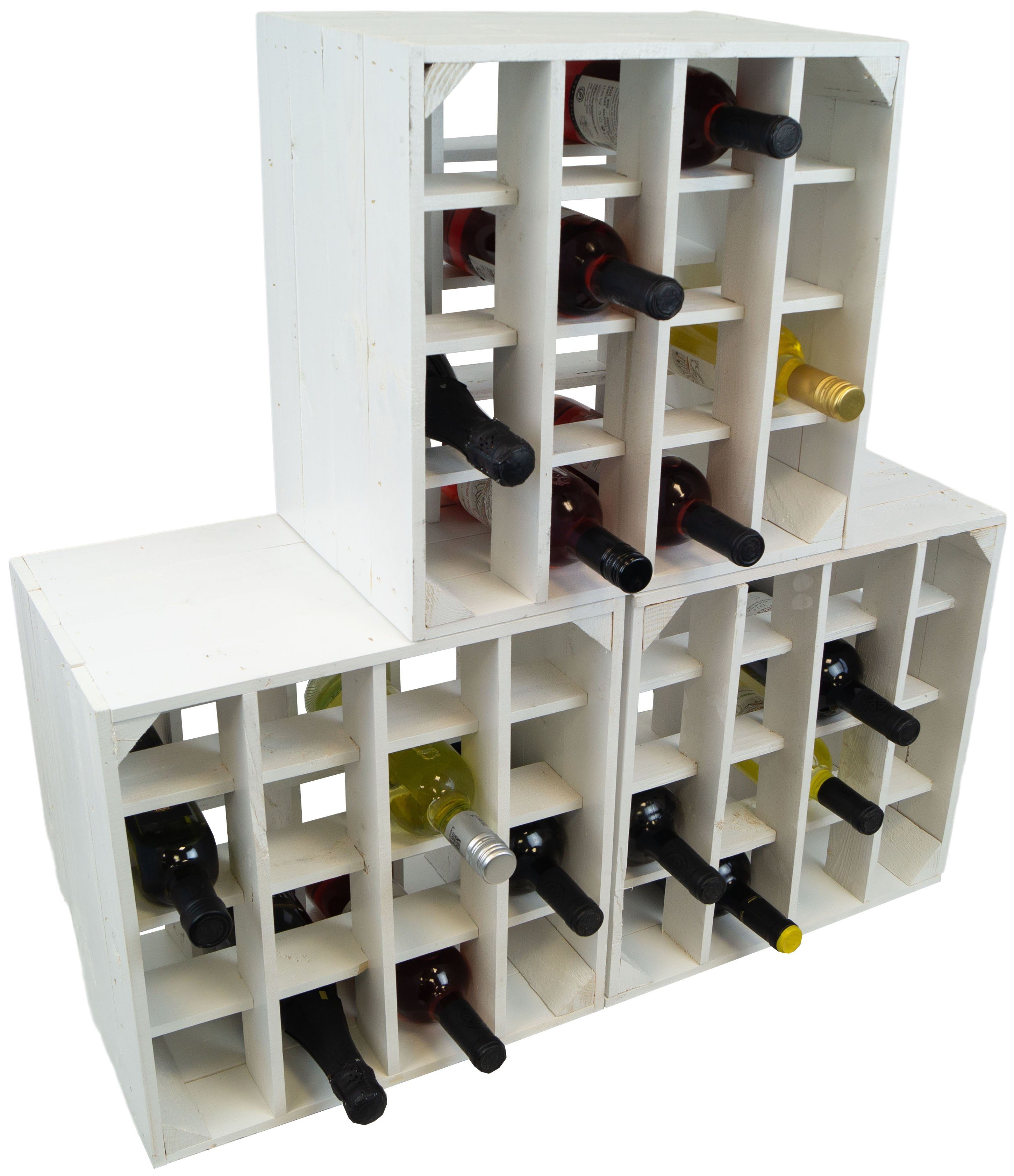Allzweckkiste 3er Set Weinregal 16er weiss Abstellregal Weingestell Fächer Flaschenr