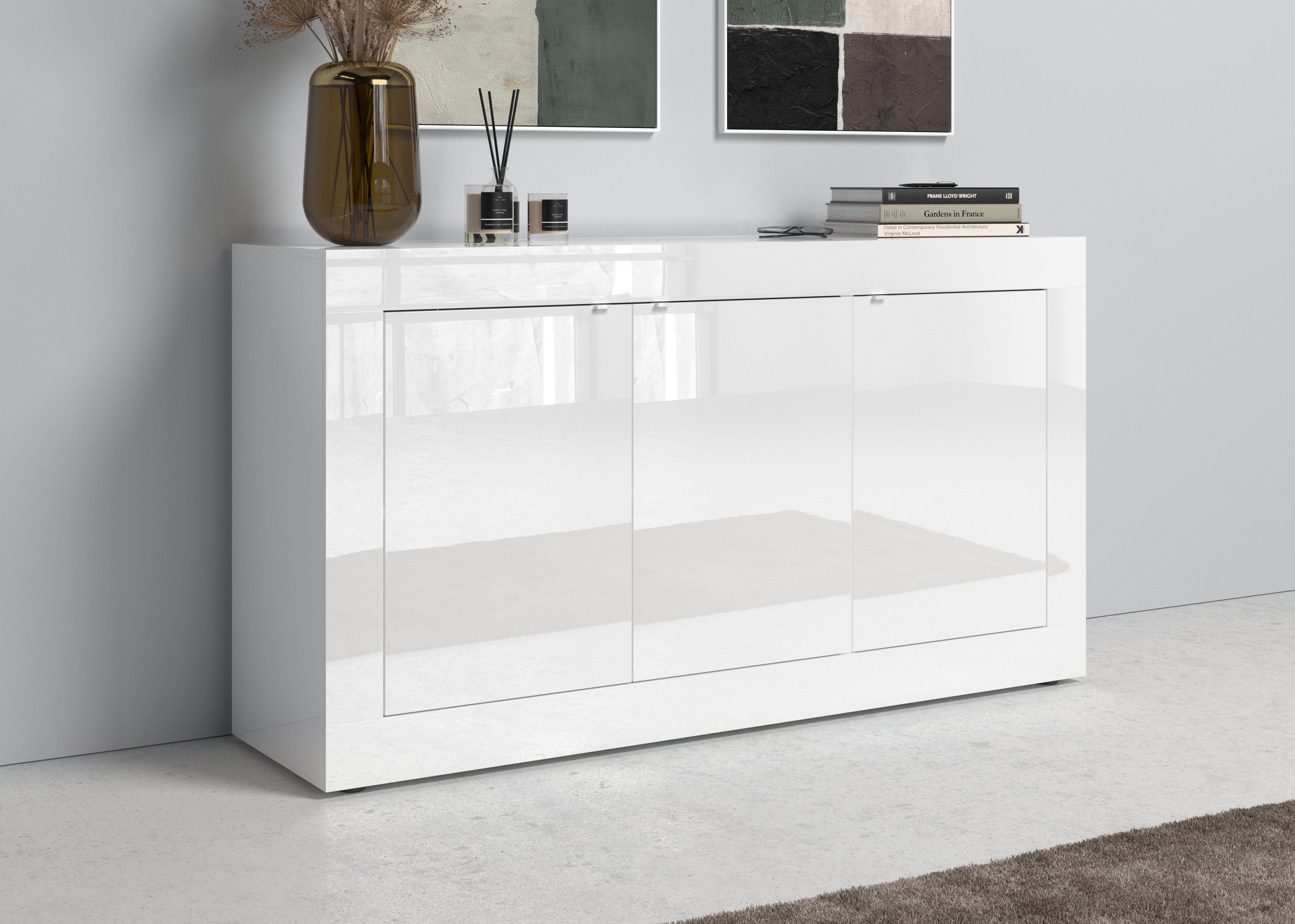 LC Sideboard Basic Breite 160 cm, Kommode 3 Türen, Anrichte, Metallgriff, moderne Rahmenoptik, viel Stauraum, Farbauswahl