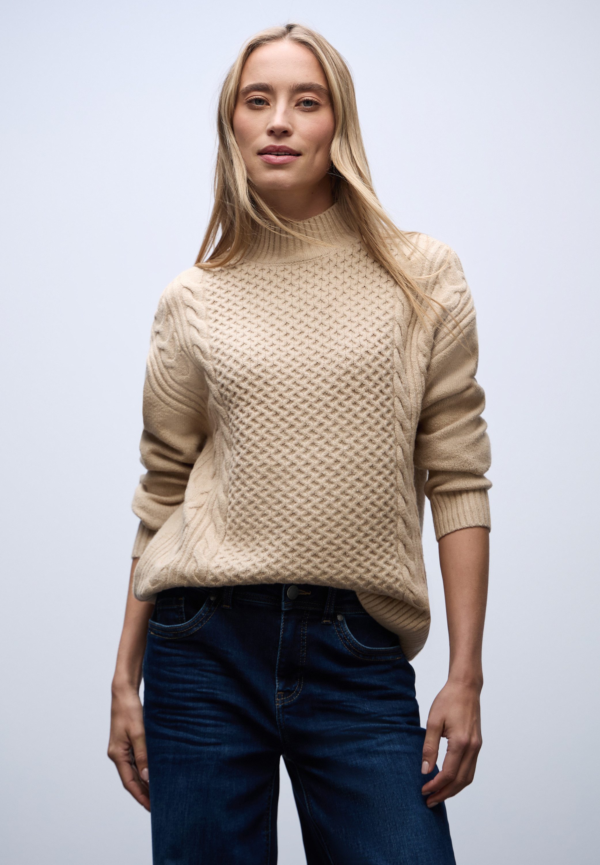 STREET ONE Stehkragenpullover mit Strickmuster günstig online kaufen