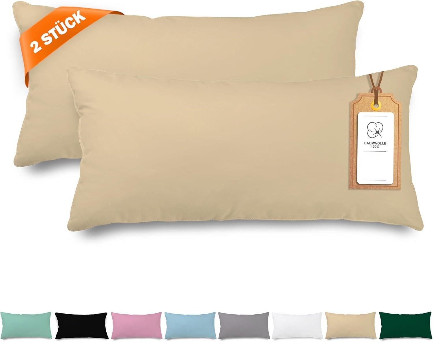 Veluna Home Kissenbezug 40x80cm - 100% Baumwolle(2er-Set) - Dicht gewebt mit 57 Fäden/cm², (2 Stück)