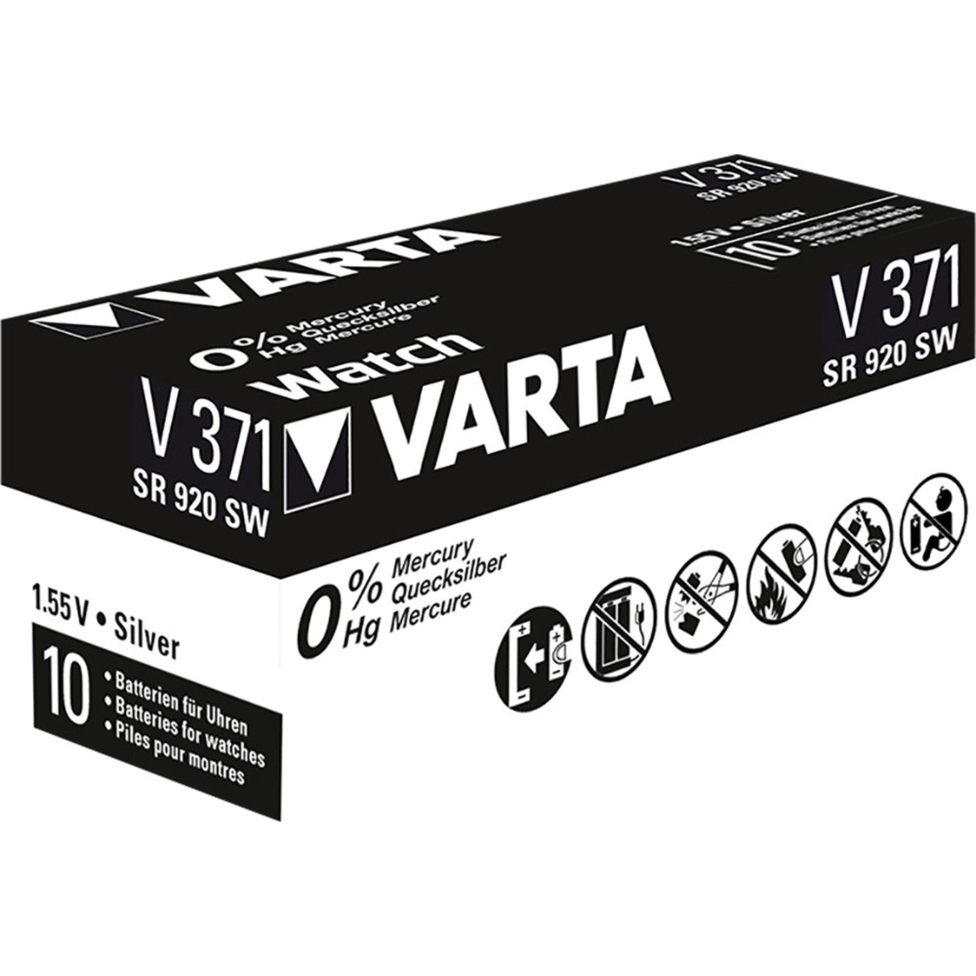 VARTA VARTA Silberoxid-Knopfzelle 371, Batterie, (10 Batterie