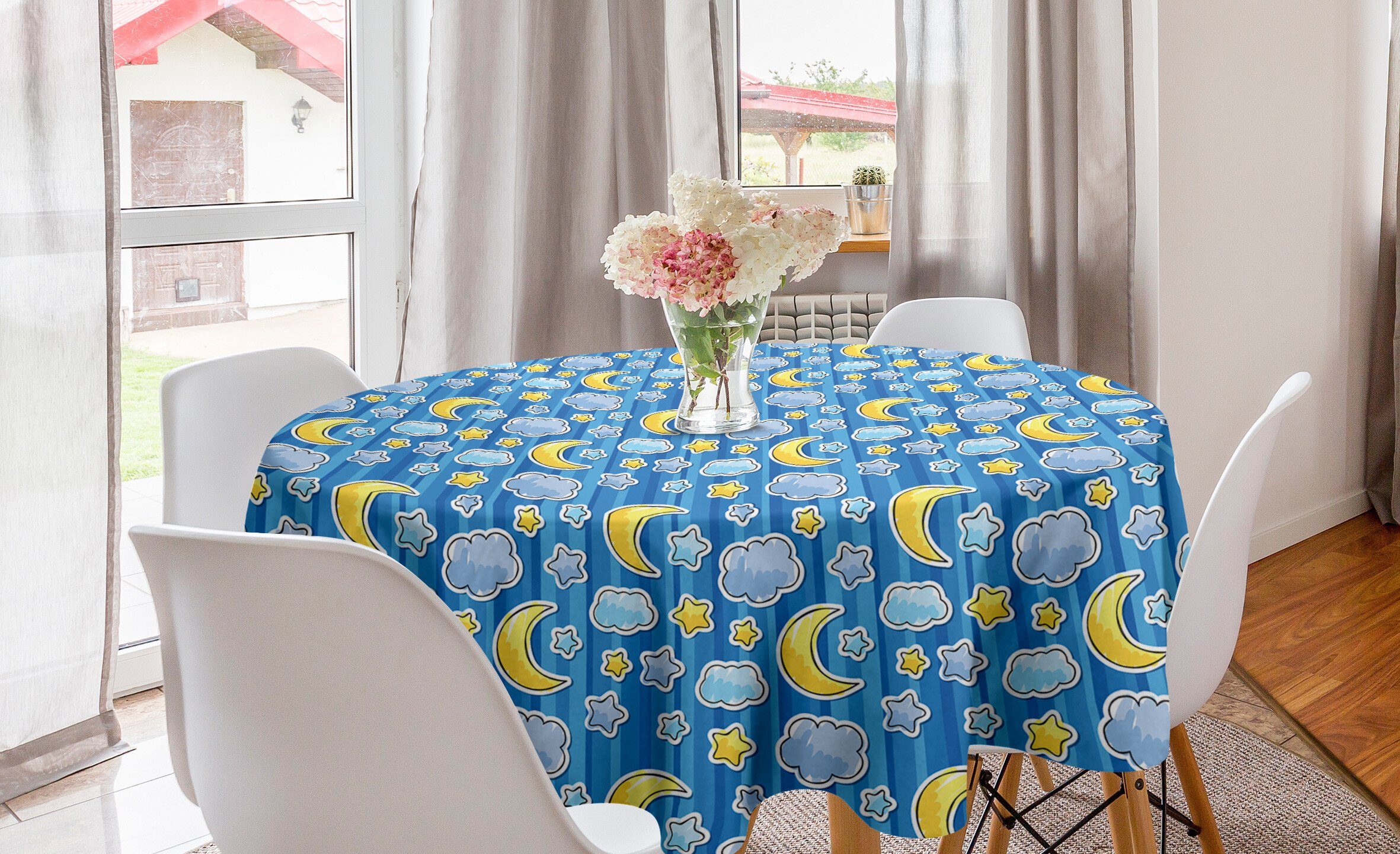 Abakuhaus Tischdecke Kreis Tischdecke Abdeckung für Esszimmer Küche Dekoration, Baby Zusammenfassung Mond und Wolken