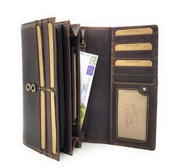 JOCKEY CLUB Geldbörse echt Leder Damen Portemonnaie mit RFID Schutz, hochwertiges Rindleder in Vintage Braun