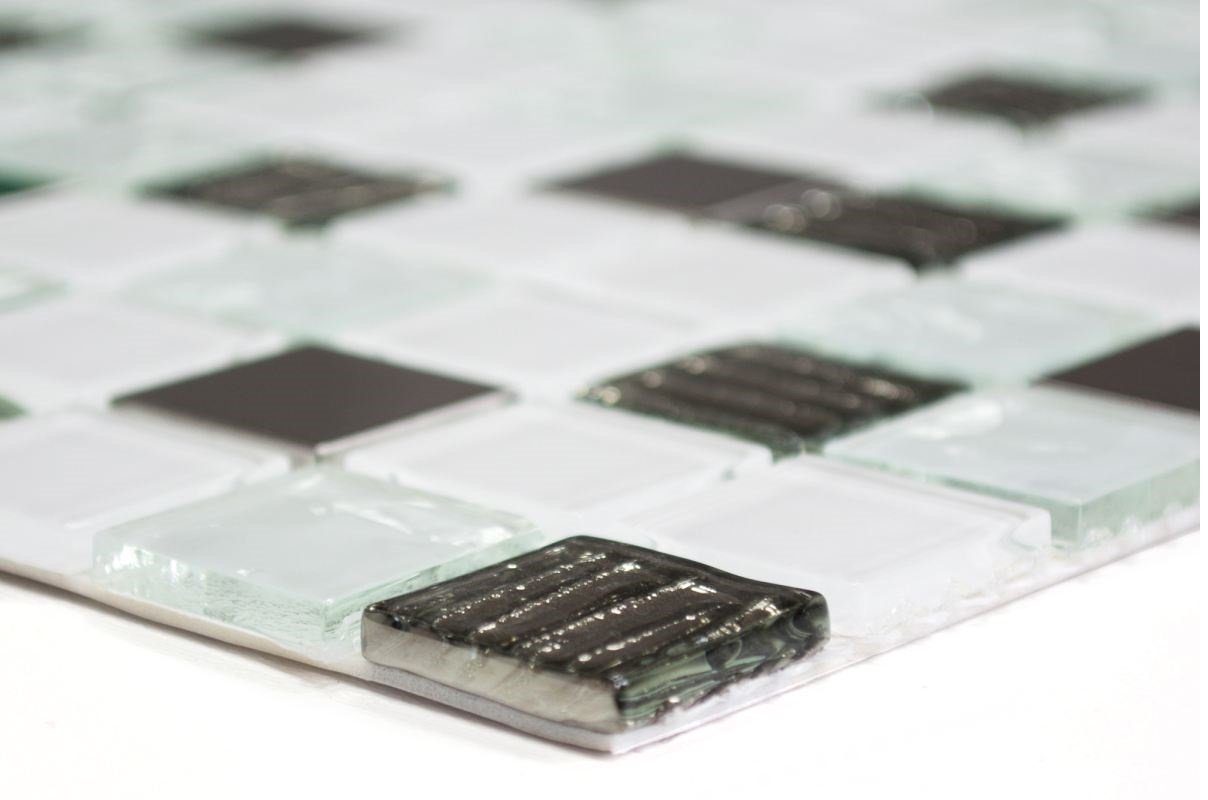 Mosani Wandfliese 10x Selbstklebende Mosaikfliesen DIY, Edelstahl, Glas 30x30, Weiß, Silber, Set, Dekorative Wandverkleidung