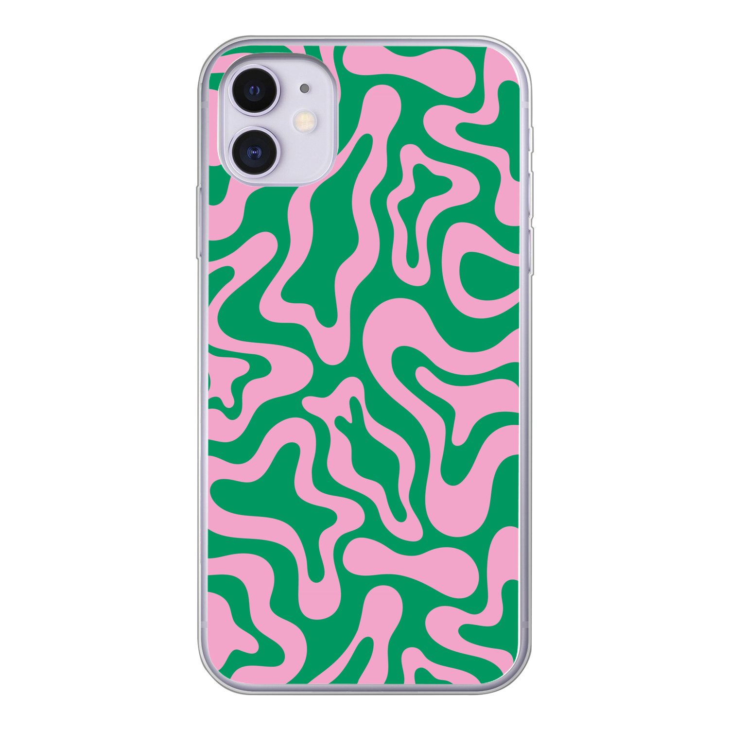 MuchoWow Handyhülle für Apple iPhone 11 Abstrakt - Muster - Grün - Rosa - Farbenfroh, Smartphone-Bumper, Print, Handy Schutzhülle Dünn