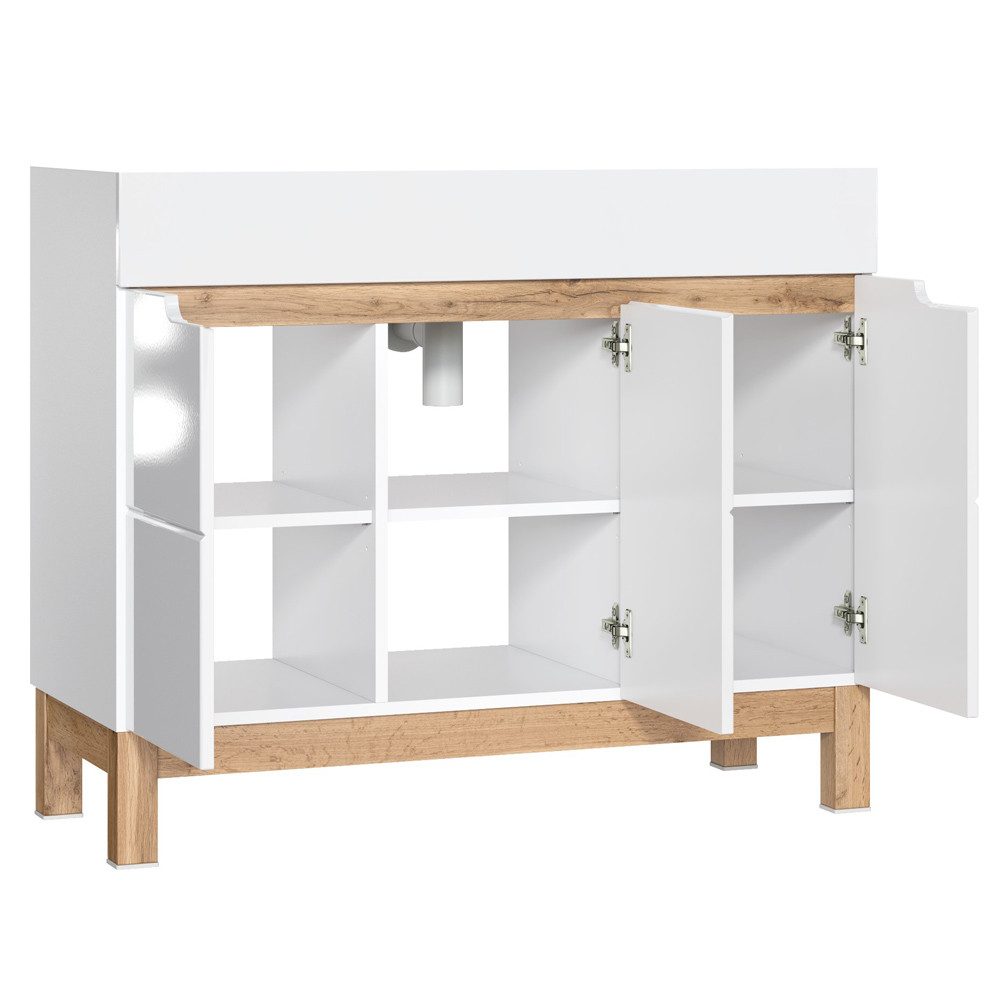 Lomadox Waschbeckenschrank SOLNA-56 weiß mit Wotaneiche 100x85x46cm günstig online kaufen