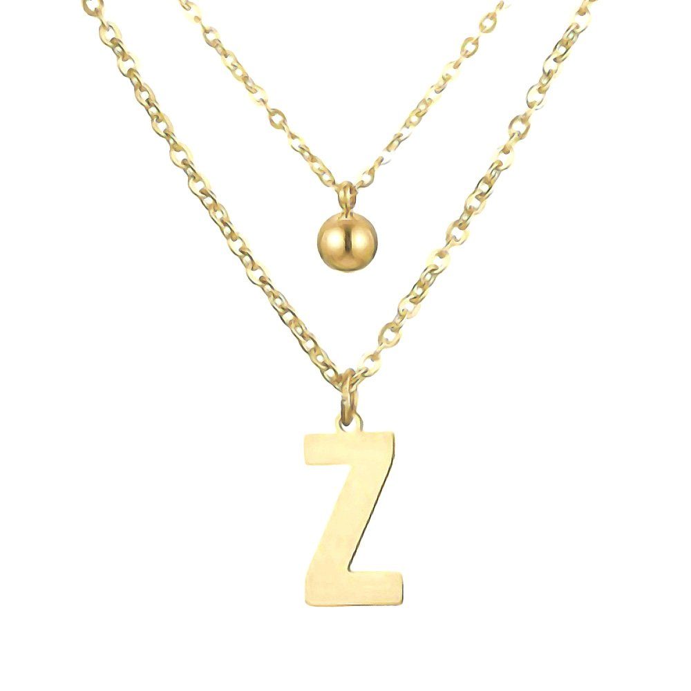 BUNGSA Kette mit Anhänger Doppel-Kette Buchstaben "Z" Kugel Anhänger Gold Edelstahl Damen (1-tlg), Halskette Necklace