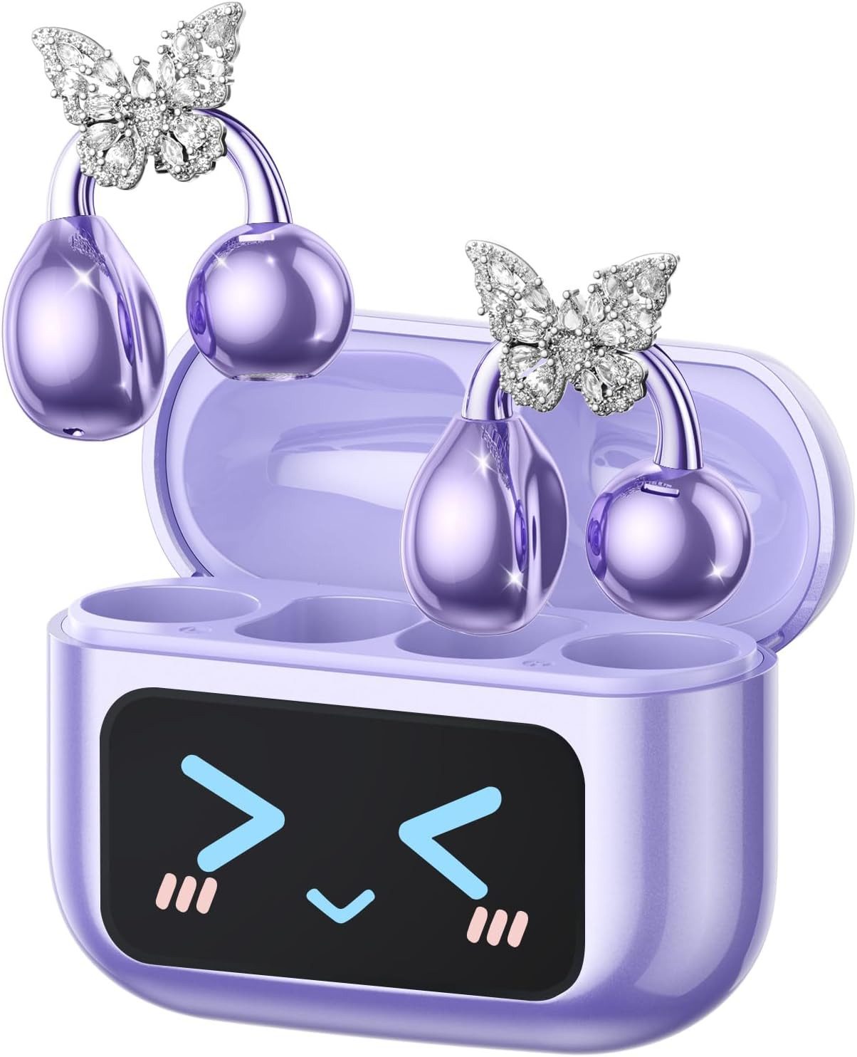 Xruiy Elegante Bluetooth 5.49 Clip-On Kopfhörer mit LCD-Touchdisplay, Open-Ear-Kopfhörer (für Damen mit Butterfly-Ohrringen – kabellos & stilvoll)