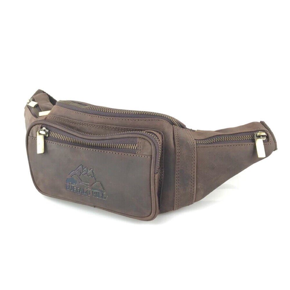 Buffalo Hill Bauchtasche Büffelleder, Vintage Umhängetasche mit Reißverschlüssen >BT-09<, elegante Brusttasche aus echtem Leder