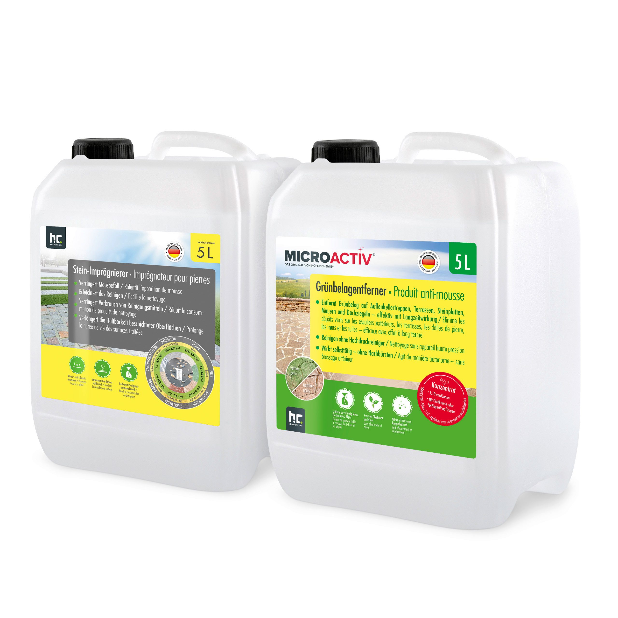 Höfer Chemie GmbH MICROACTIV® Grünbelagentferner Set Grundreiniger (Wirksam gegen Moos und Grünbelag)