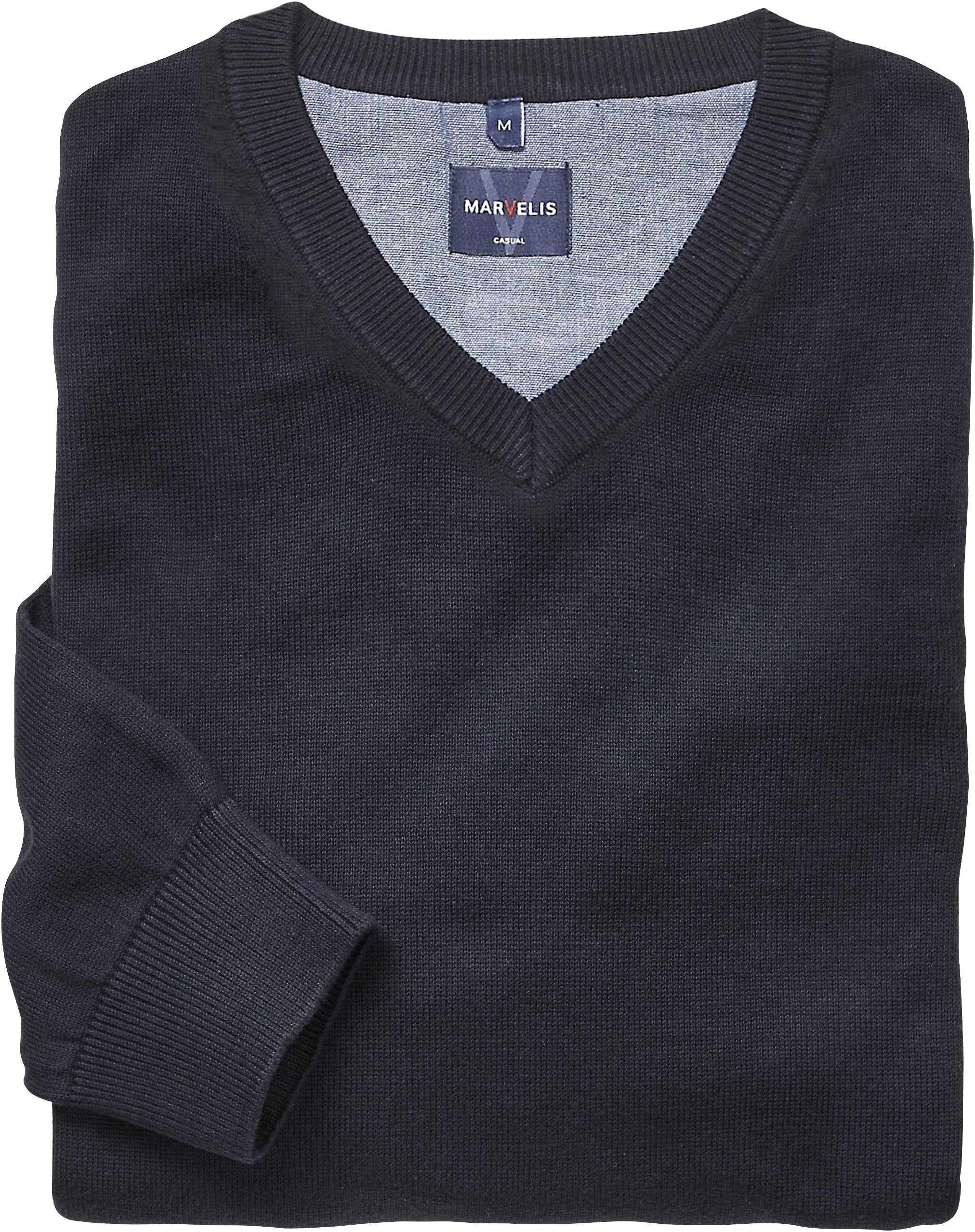 MARVELIS Strickpullover V-Ausschnitt, regular fit, Baumwolle günstig online kaufen