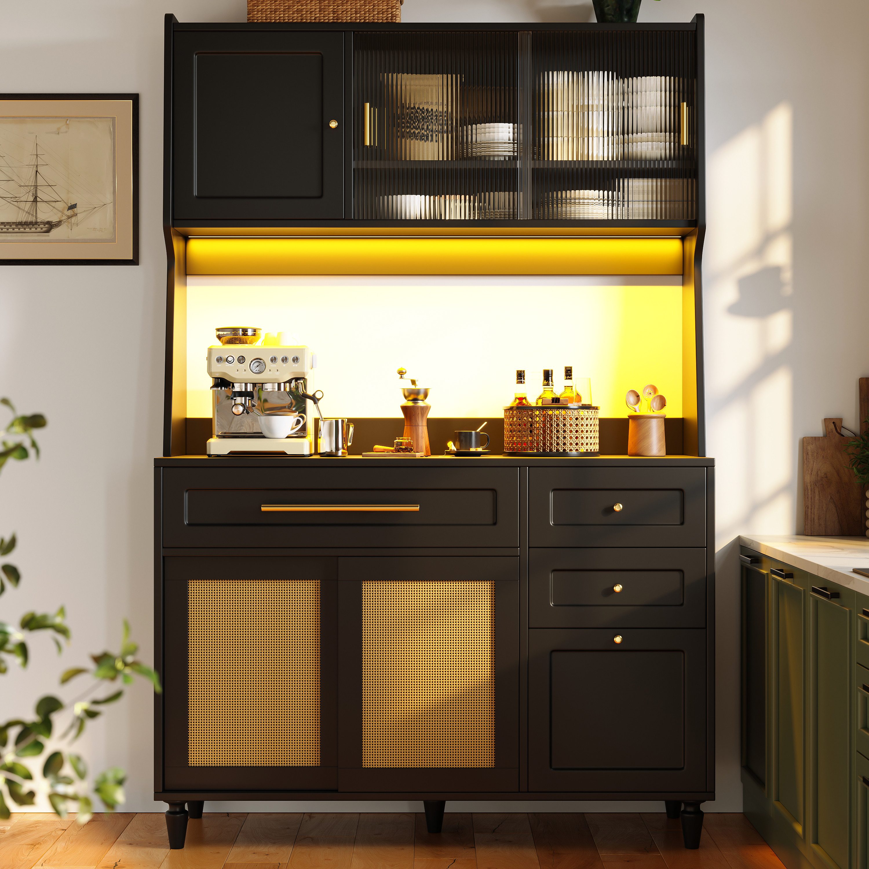 Odikalo Küchenbuffet Küchenschrank Buffetschrank Hochschrank (Küchenschrank, Hochschrank, Vitrinenschrank, Buffetschrank mit Verstellbaren Ablagen, Esszimmersch – Bild 3 von 5