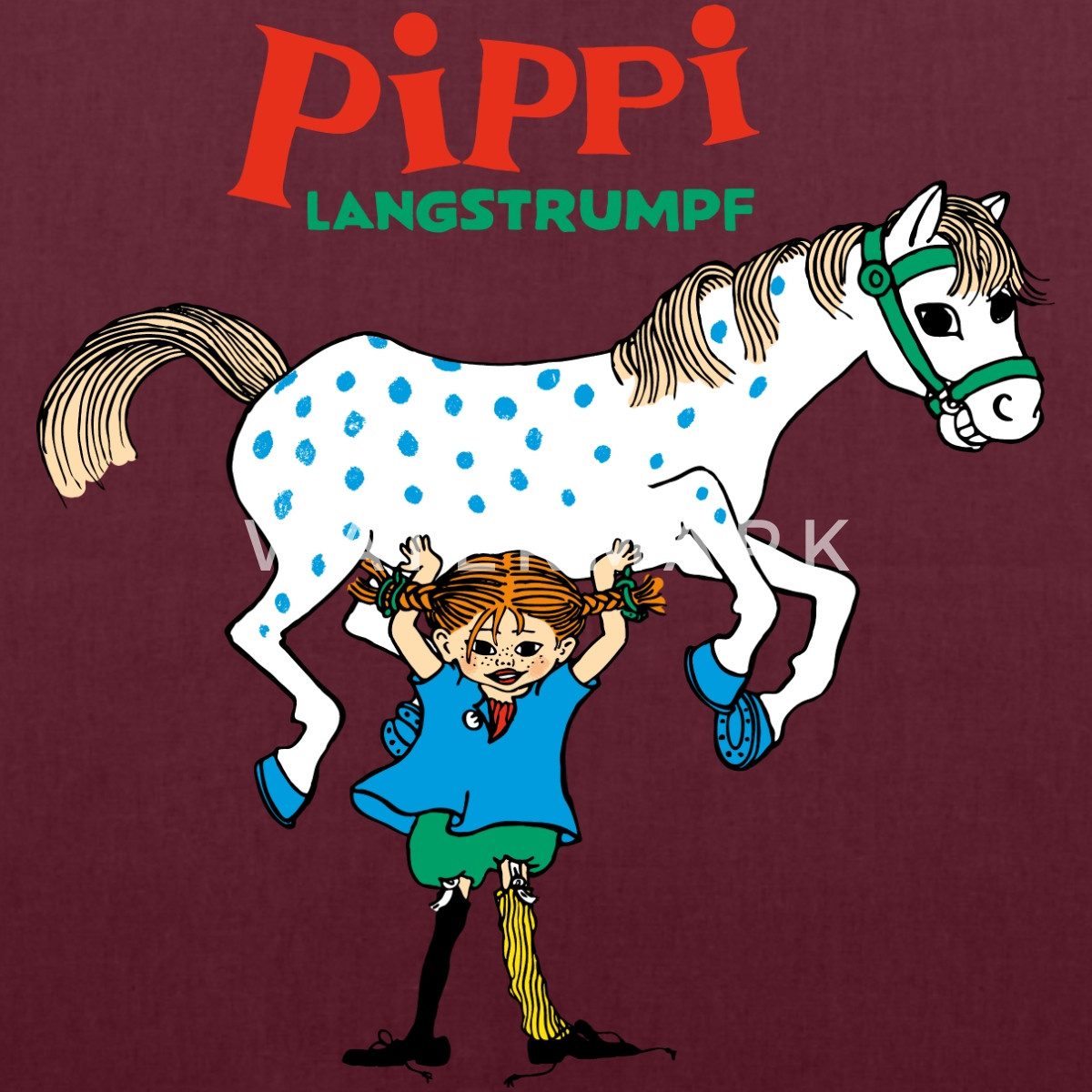 Spreadshirt Henkeltasche Pippi Langstrumpf Pippi Hebt Kleiner Onkel Stoffbeutel (1-tlg)