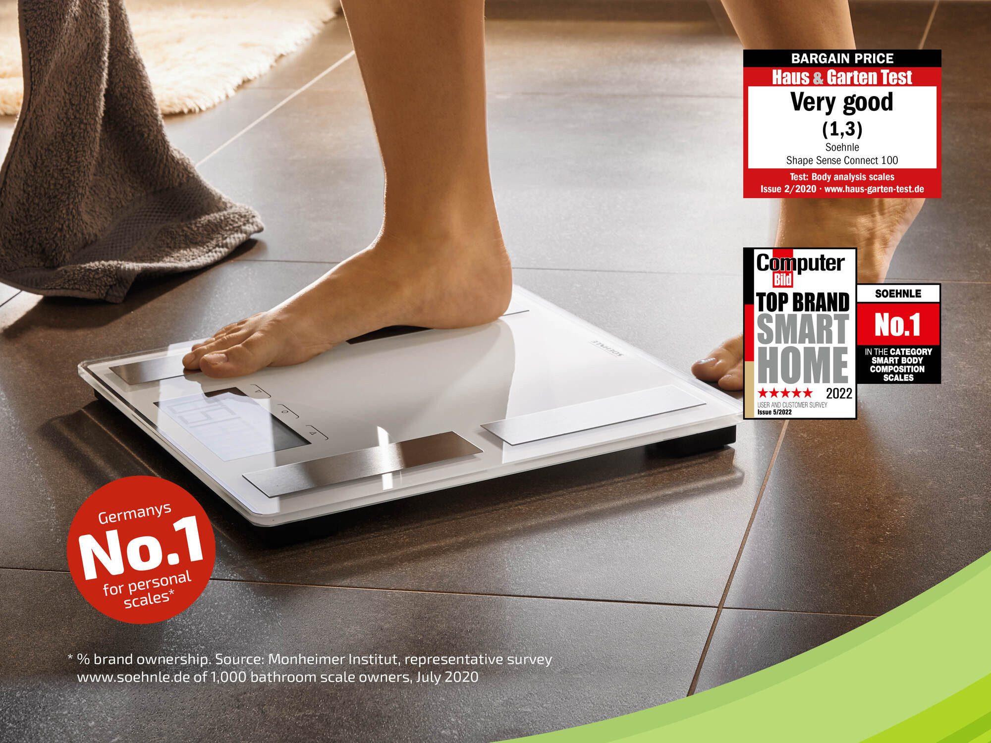 Soehnle Personenwaage Shape Sense Connect 100 mit Bluetooth®, 1-tlg., Körperanalyse(BIA), Kalorienbedarf, BMI Berechnung, bis 180kg