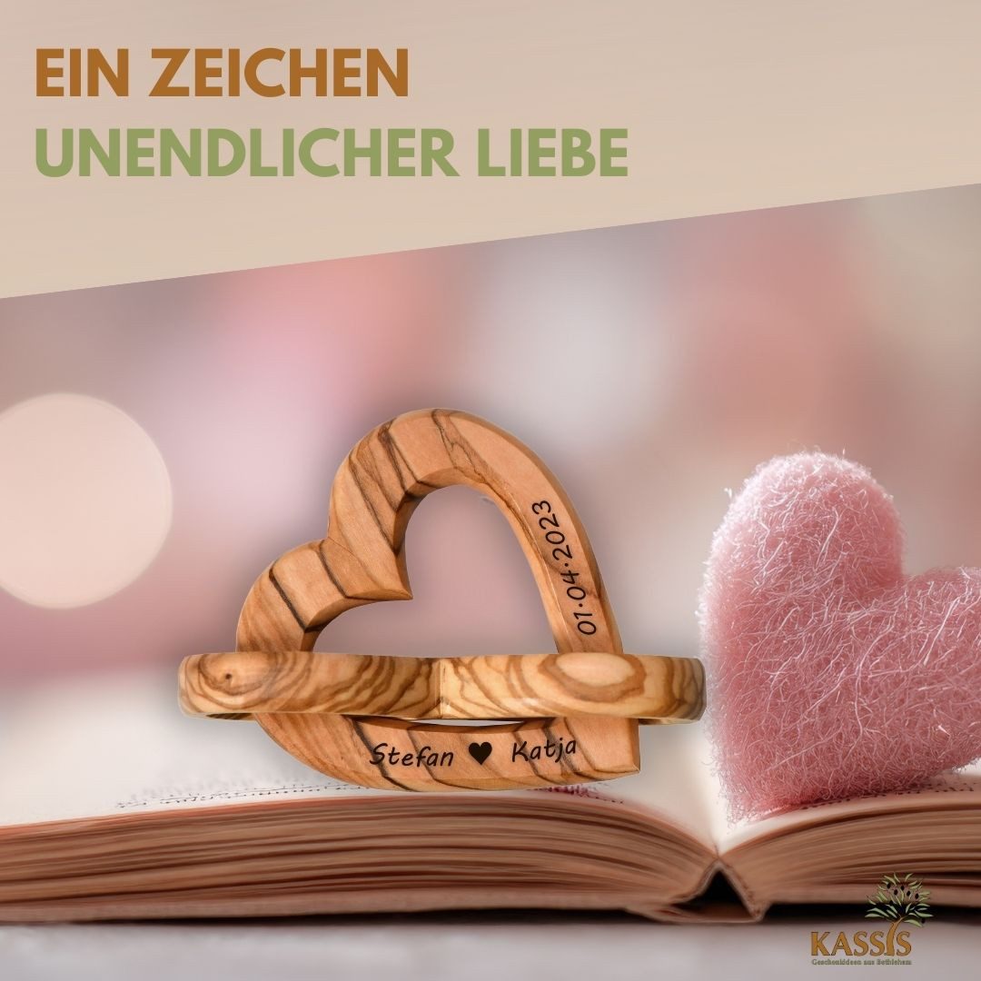 Kassis Geschenkartikel Dekoobjekt Olivenholz Herz mit Unendlichkeitssymbol 7,50 cm Geschenk, Hergestellt in Bethlehem, zu Verlobung Hochzeit Valentinstag Jubilä – Bild 5 von 5