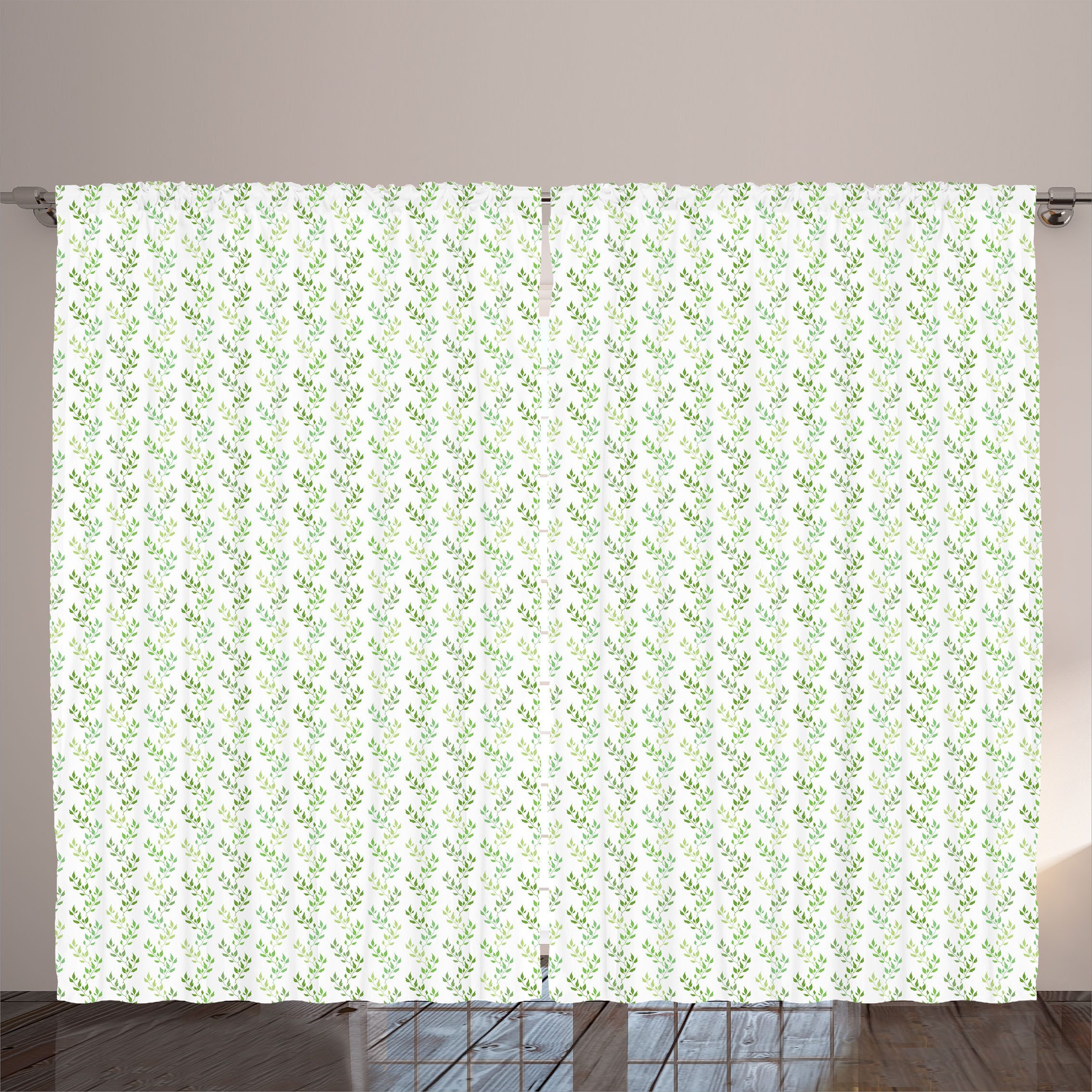 Gardine Gardinen mit Schlaufen und Haken 140 cm x 2 Vorhangbahnen, Abakuhaus, Grün Symmetrische Olive Leaves