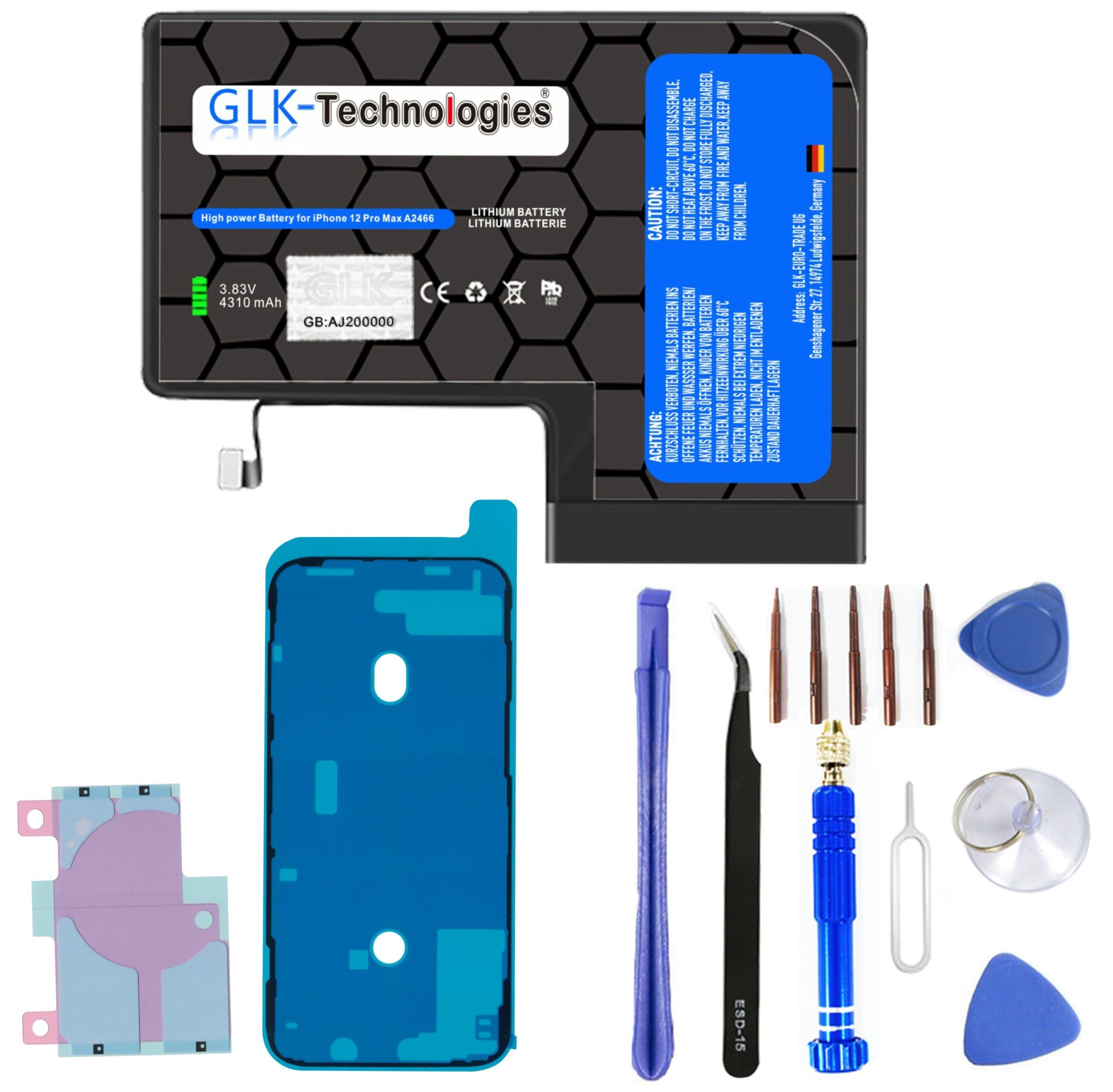 Werkzeug (3.85 iPhone Apple A2342 Glk-Technologies Handy-Akku für Pro 12 V) GLK-Technologies Max
