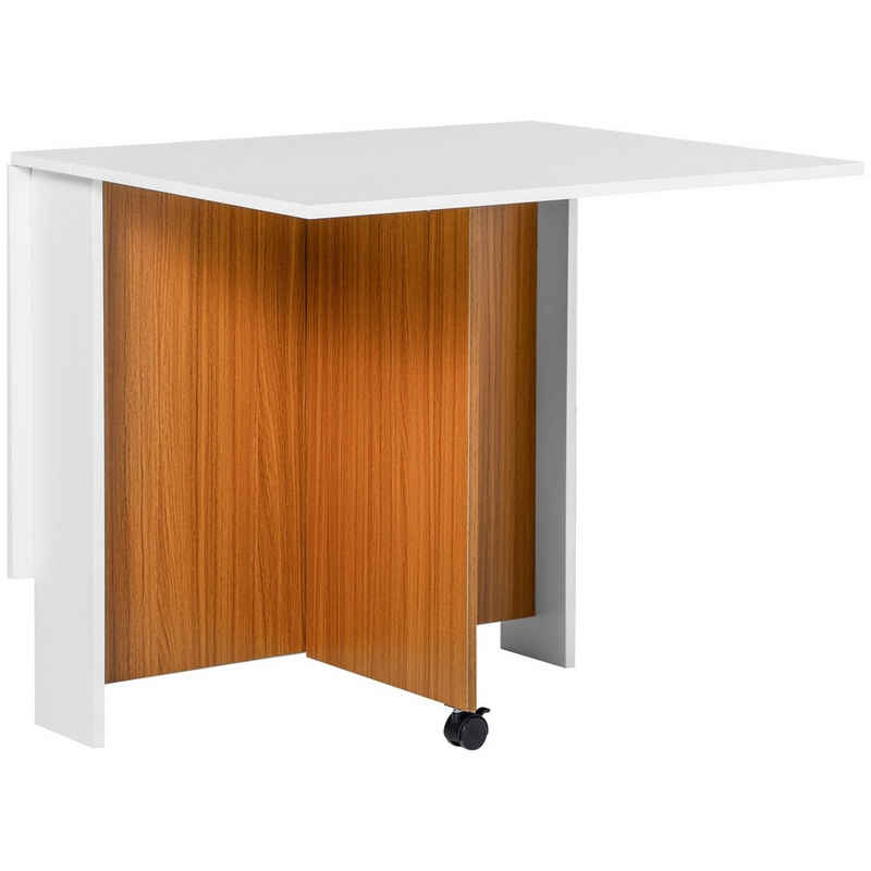 HOMCOM Klapptisch Esstisch Mobiler Schreibtisch mit klappbarer Arbeitsplatte (Küchentisch, 1-St., Esszimmertisch), für Küche Weiß