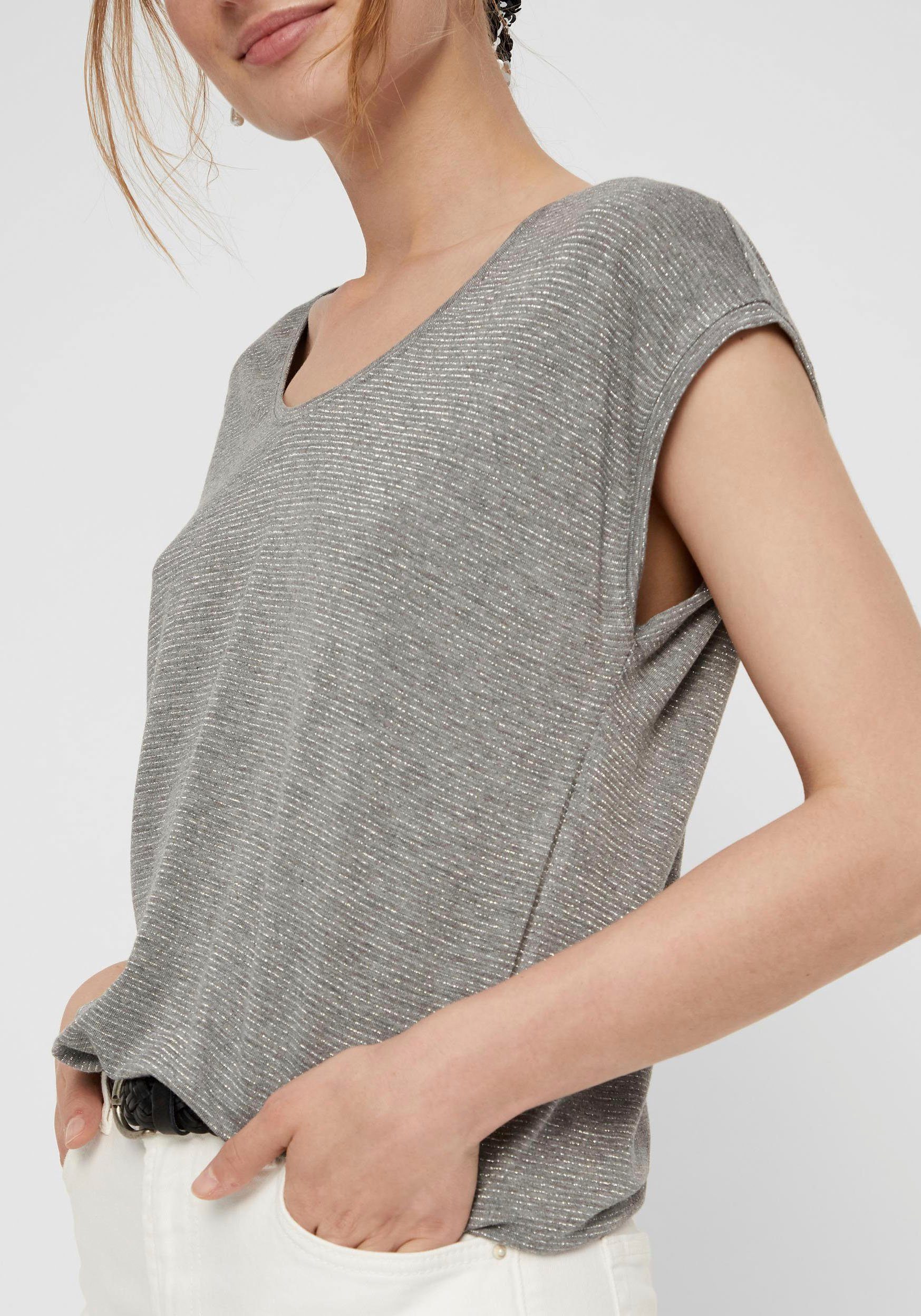 Glitzerstreifen Rundhalsshirt Light Grey Melange mit PC BILLO pieces