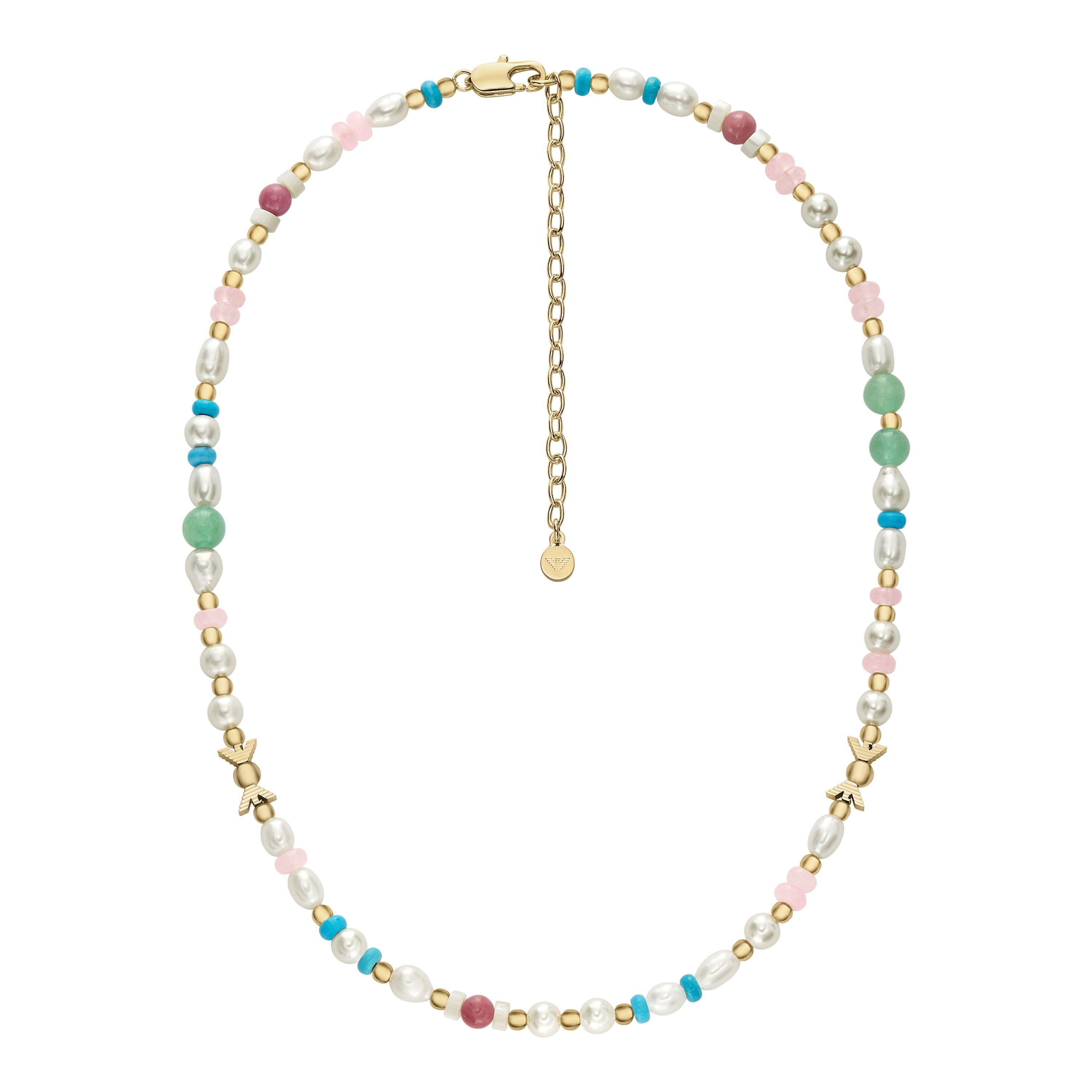 Emporio Armani Kette ohne Anhänger Schmuck Geschenk Metall, mit Rosenquarz, Türkis, Aventurin, Rhodonit - mit Perle