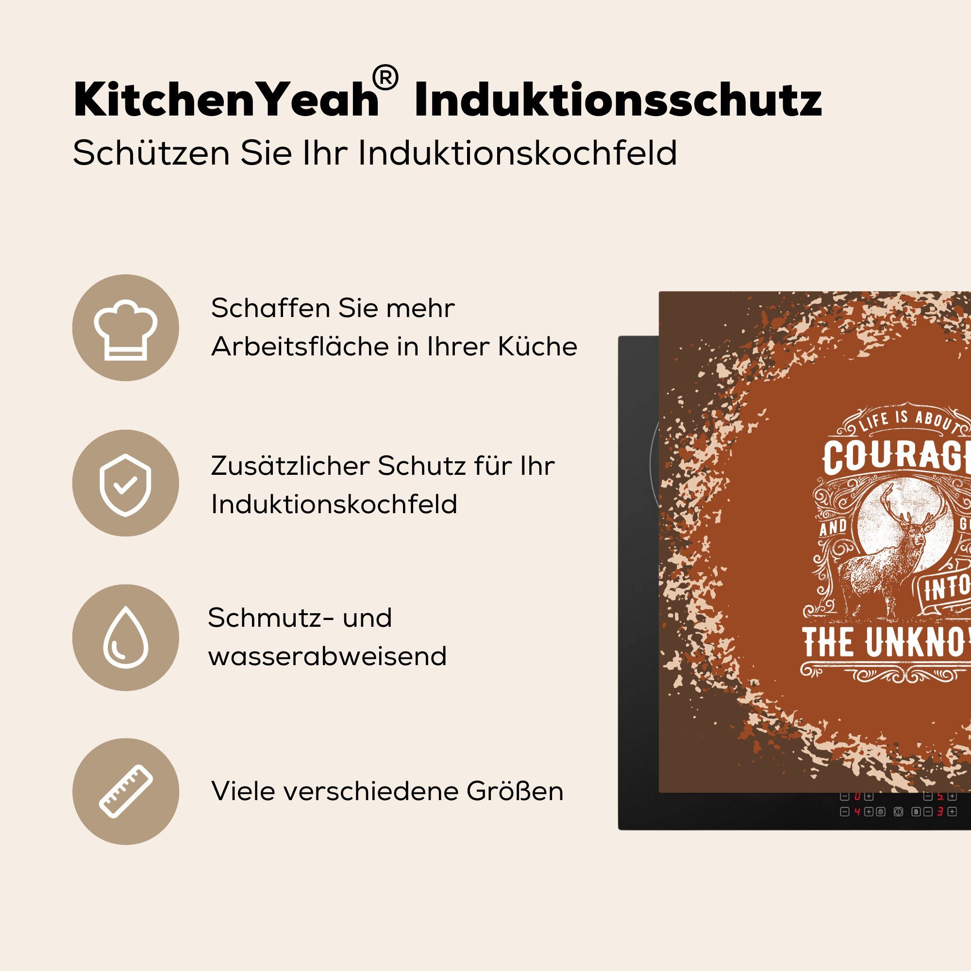MuchoWow Herdblende-/Abdeckplatte Jahrgang 78x78 (1 - Hirsch für küche Arbeitsplatte - Vinyl, cm, Ceranfeldabdeckung, Design, tlg)