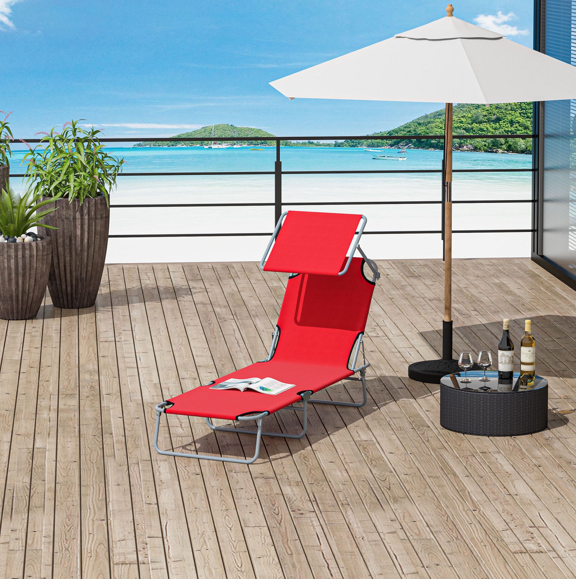 OKWISH Gartenliege Sonnenliege 187x58x36 cm mit Dach, klappbare Gartenliege Oxford, Packung, 1 St., Camping Liege klappbar, Outdoor Liegestuhl mit Sonnenschutz Dach, Relaxliege mit 4-fach verstellbarer Rückenlehne für Balkon Garten
