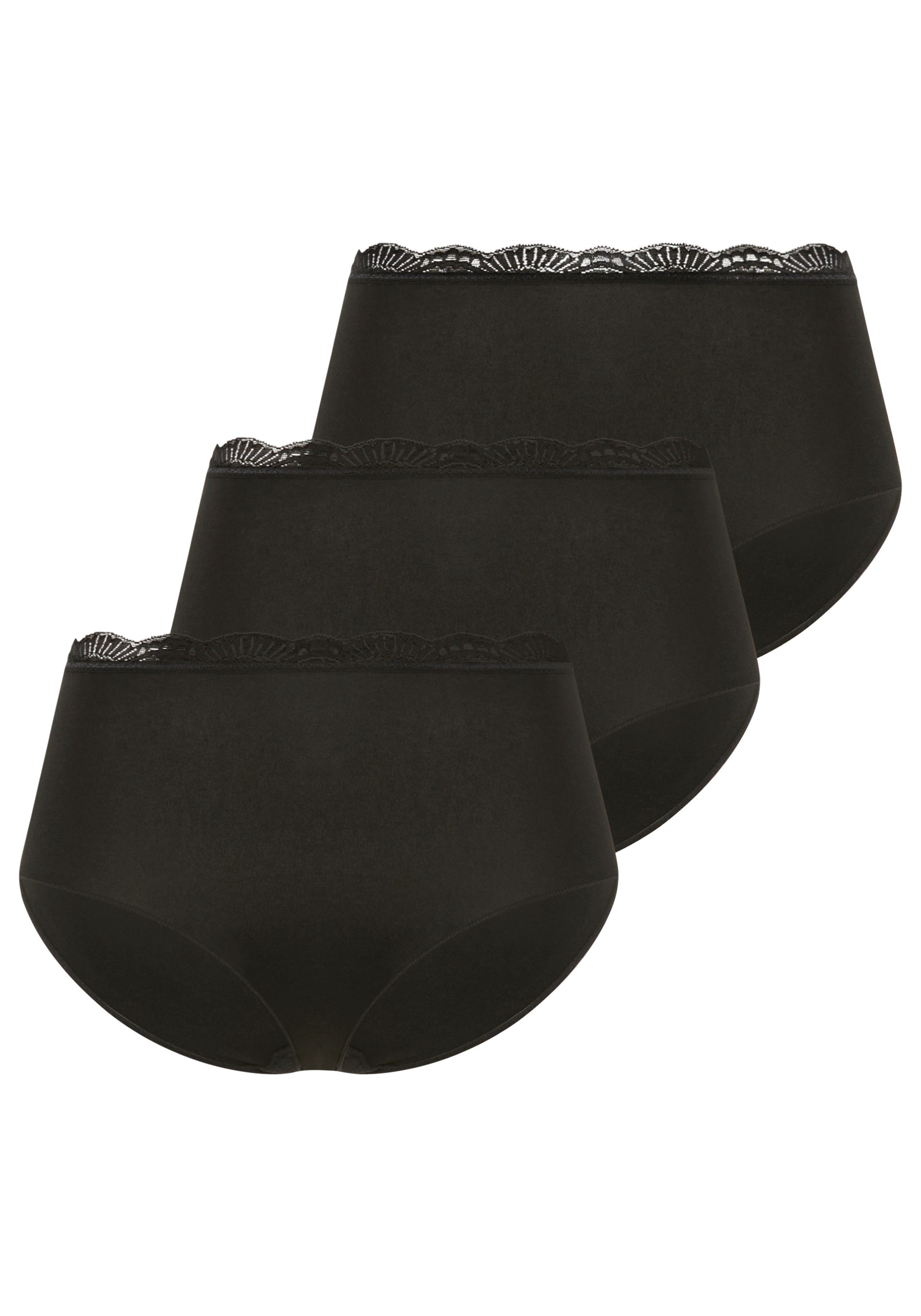 YSABEL MORA Taillenslip BASIC COLLECTION COTTON WITH LACE (3er Pack) hochgeschnitten und mit zarter Spitze verfeinert