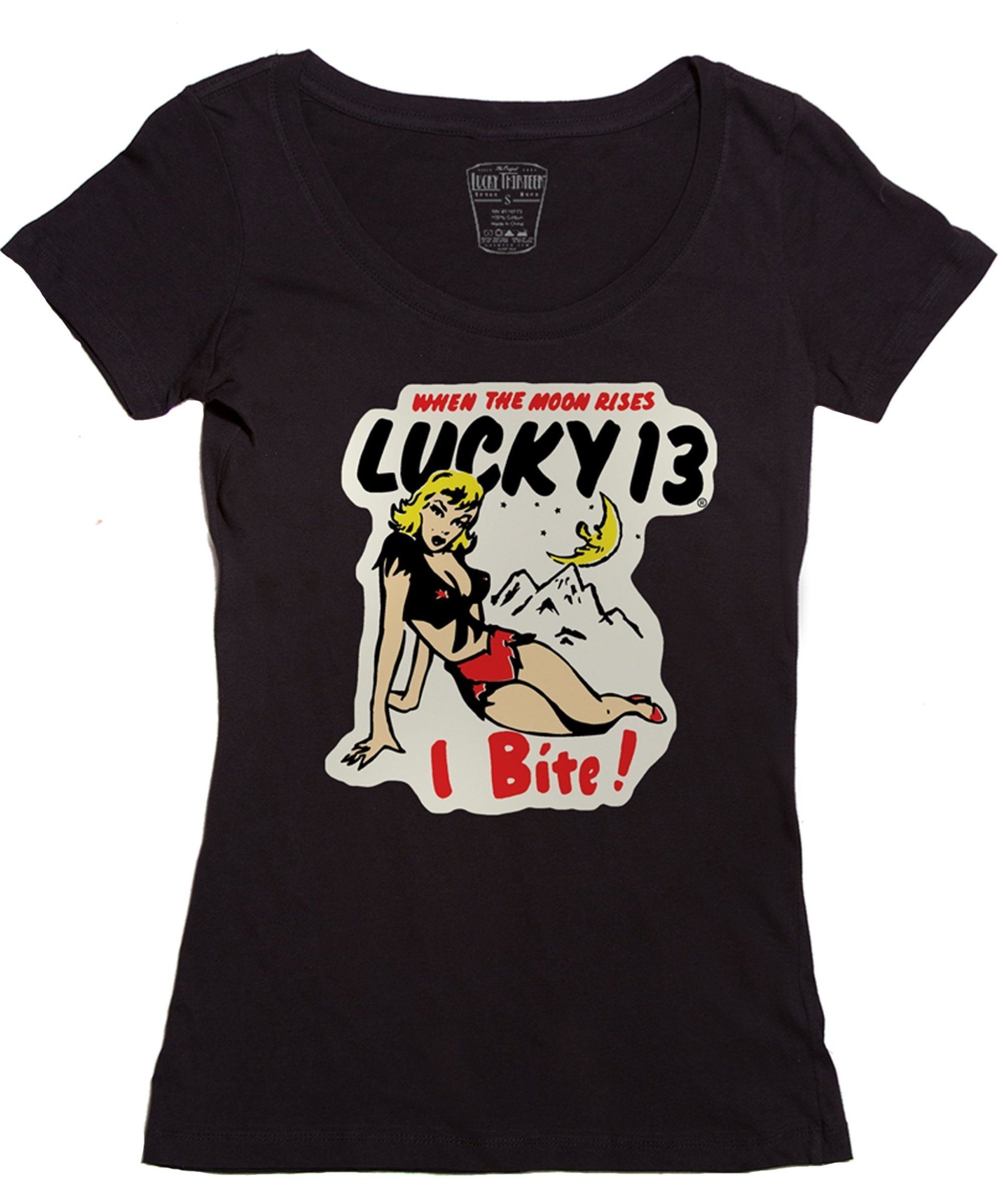 Lucky 13 T-Shirt Lucky 13 Damen T-Shirt I Bite Scoop-Neck