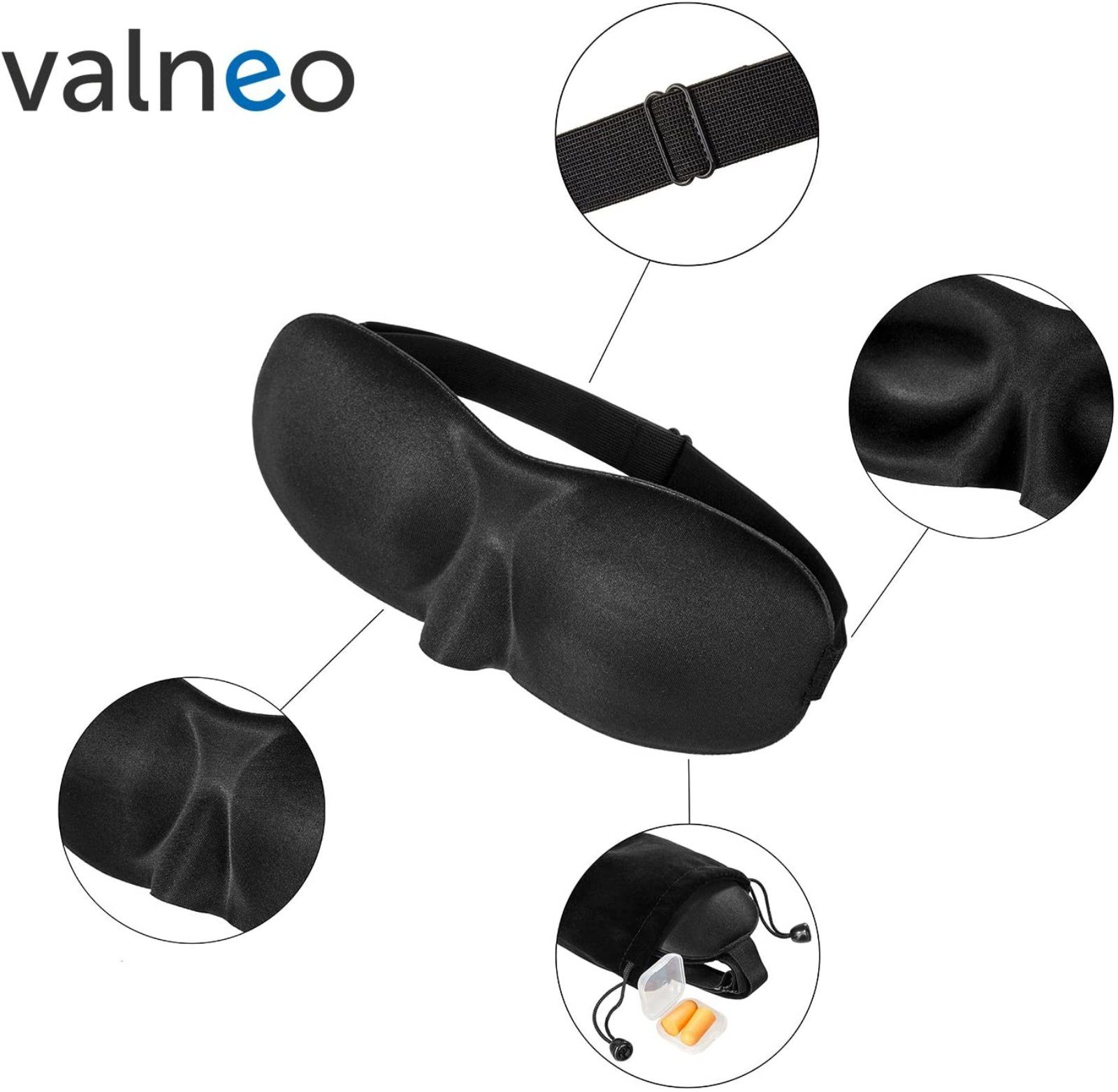 VALNEO Schlafmaske VALNEO Schlafmaske mit Gehörschutz, Ohrenstöpsel und Tasche