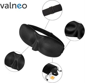 VARA Schlafmaske VALNEO Schlafmaske + Gehörschutz Ohrenstöpsel + Tasche Lichtschutz Rutschhilfe, Verstellbar für kleine und große Erwachsenen-Köpfe
