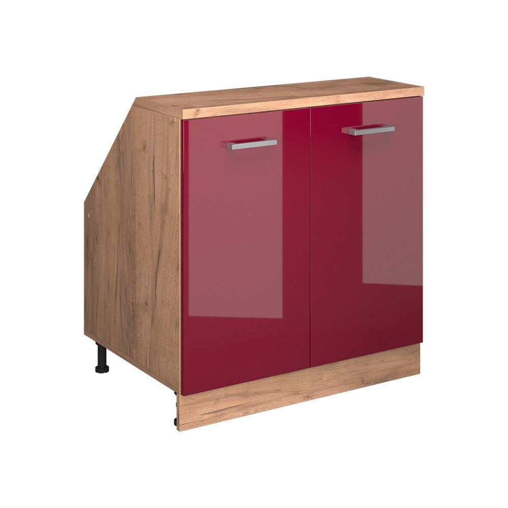 Vicco Kommode Rion, Rot Hochglanz/Goldkraft Eiche, 80 x 81.6 cm mit 2 Türen, Sch... (1 St)