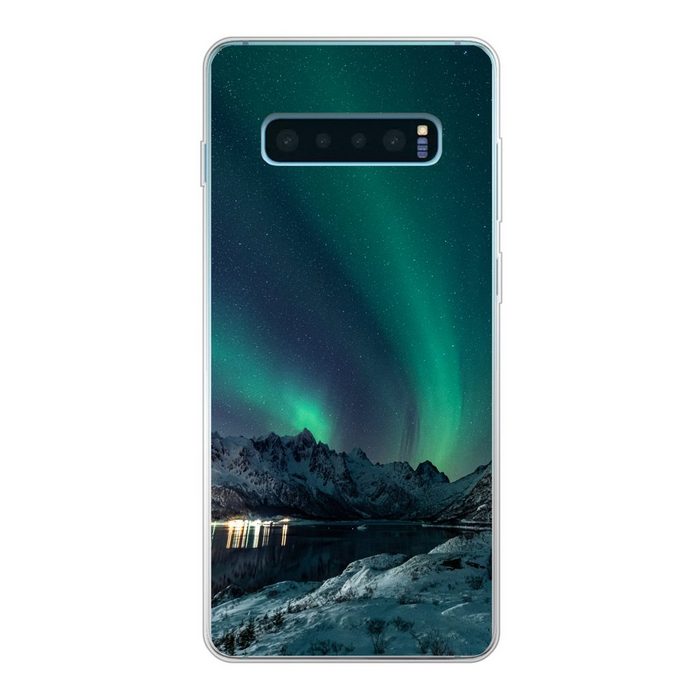 MuchoWow Handyhülle Nordlicht - Berg - Schnee - Grün - Sternenhimmel - Winter Phone Case Handyhülle Samsung Galaxy S10 Lite Silikon Schutzhülle