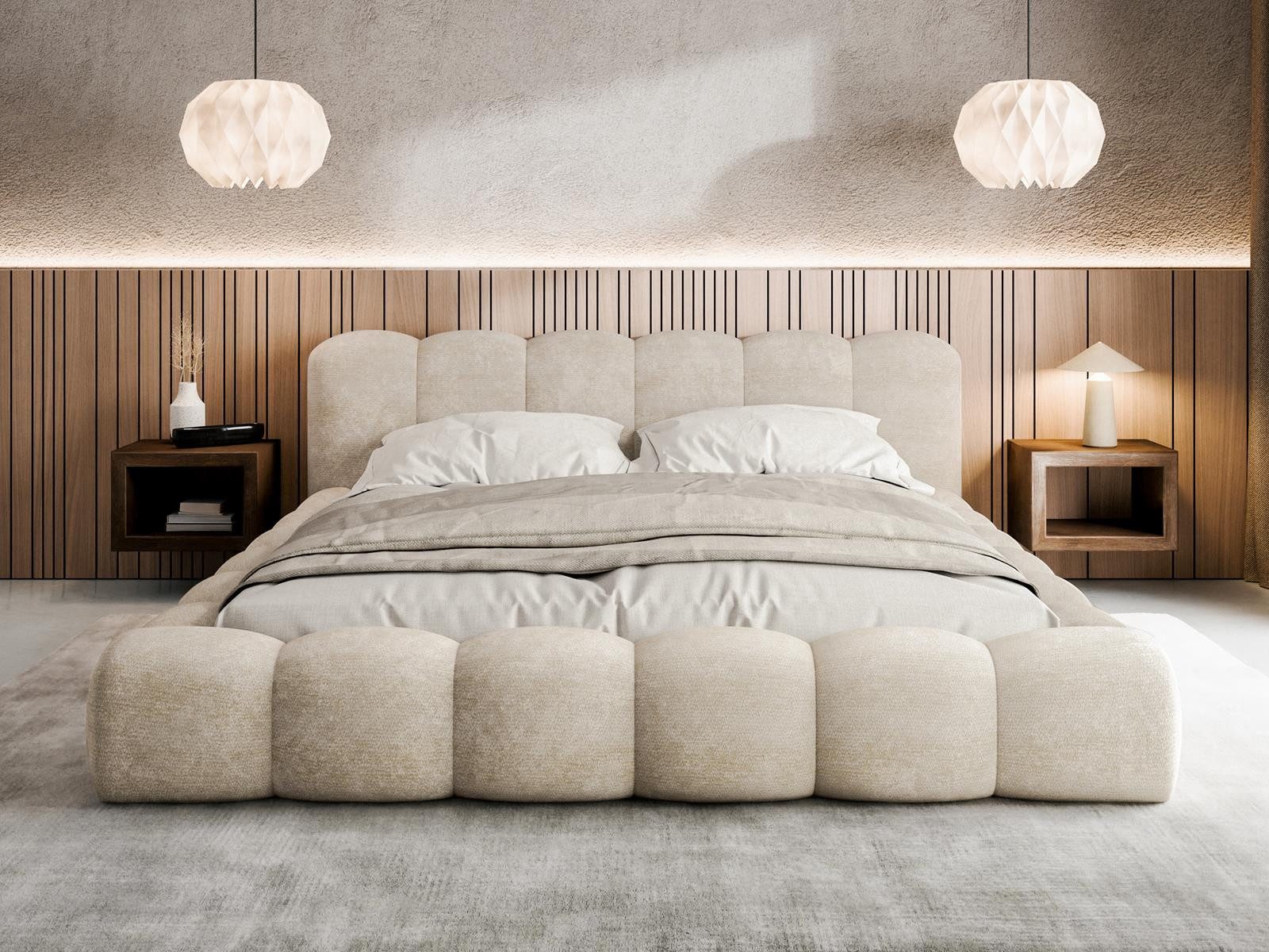 Compleo Polsterbett ERMS Bett bubble, Designerbett (Schlafzimmer Bett modern), (Chenille-Stoff), Doppelbett gepolstert, Wolkenbett