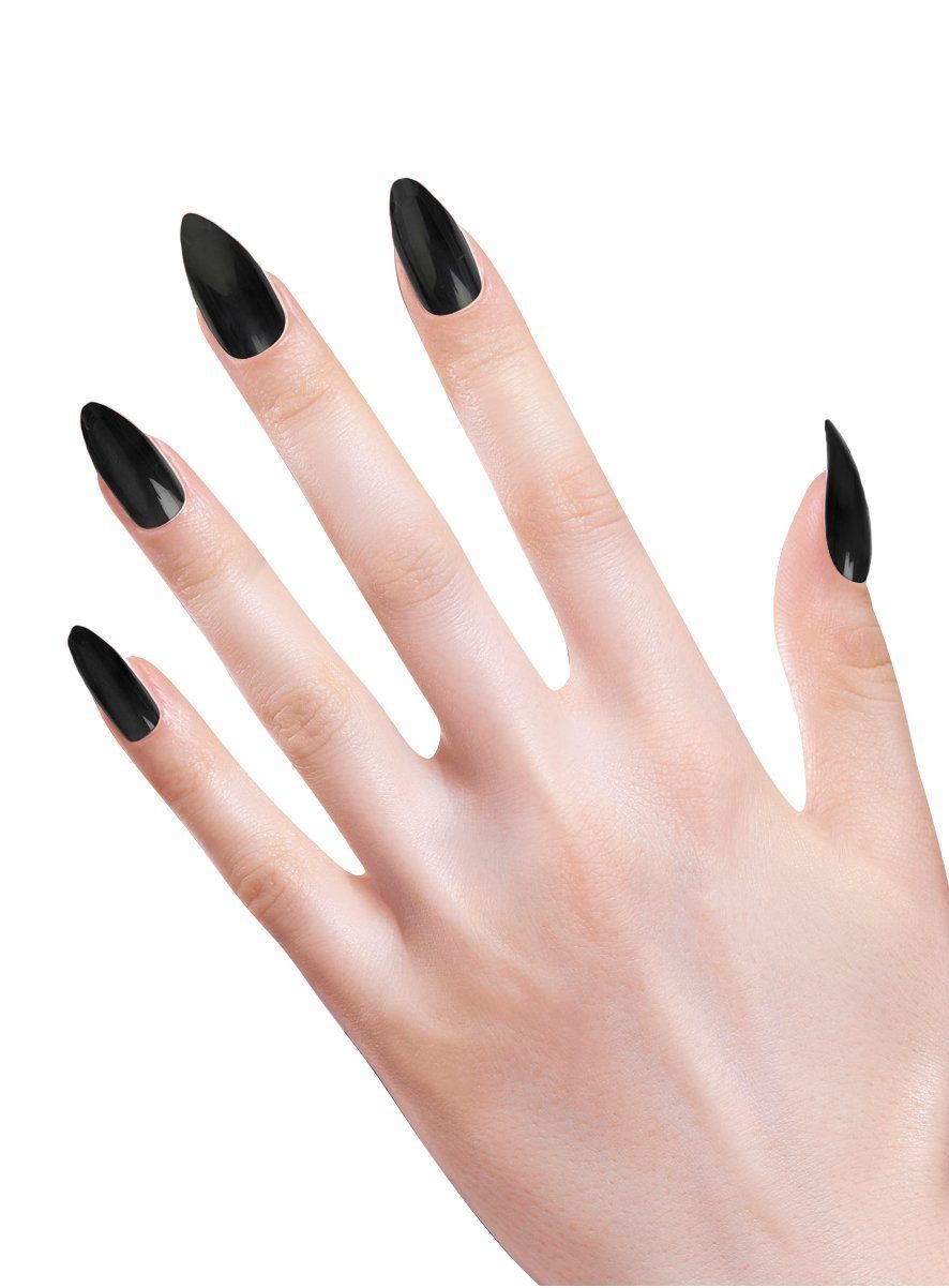 Widdmann Kunstfingernägel Stiletto Fingernägel schwarz, Aufkleben zum Künstliche Fingernägel