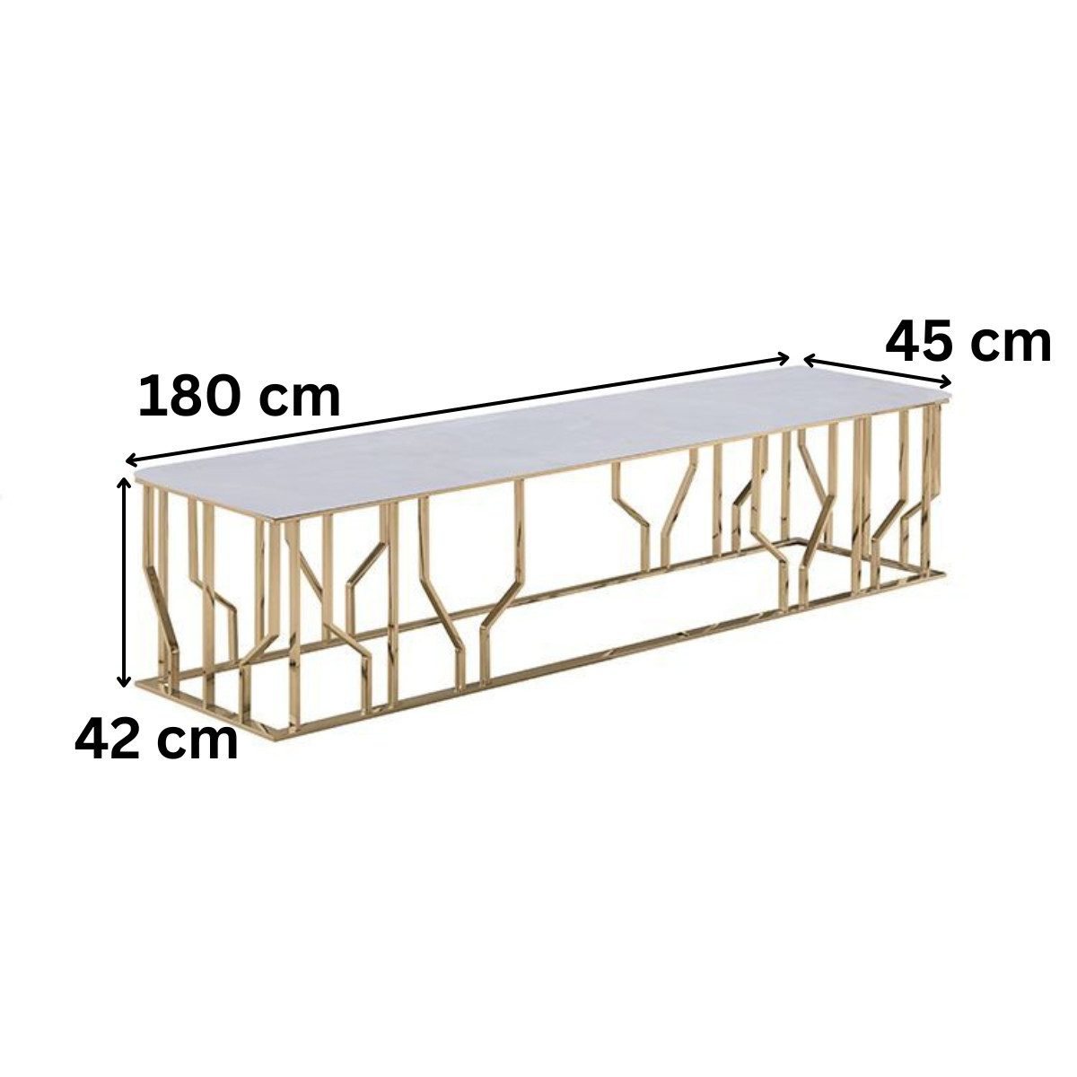 alesvelt TV-Bank Sideboard Taranto Tischplatte aus Marmoroptik Gold / Silber 180 cm