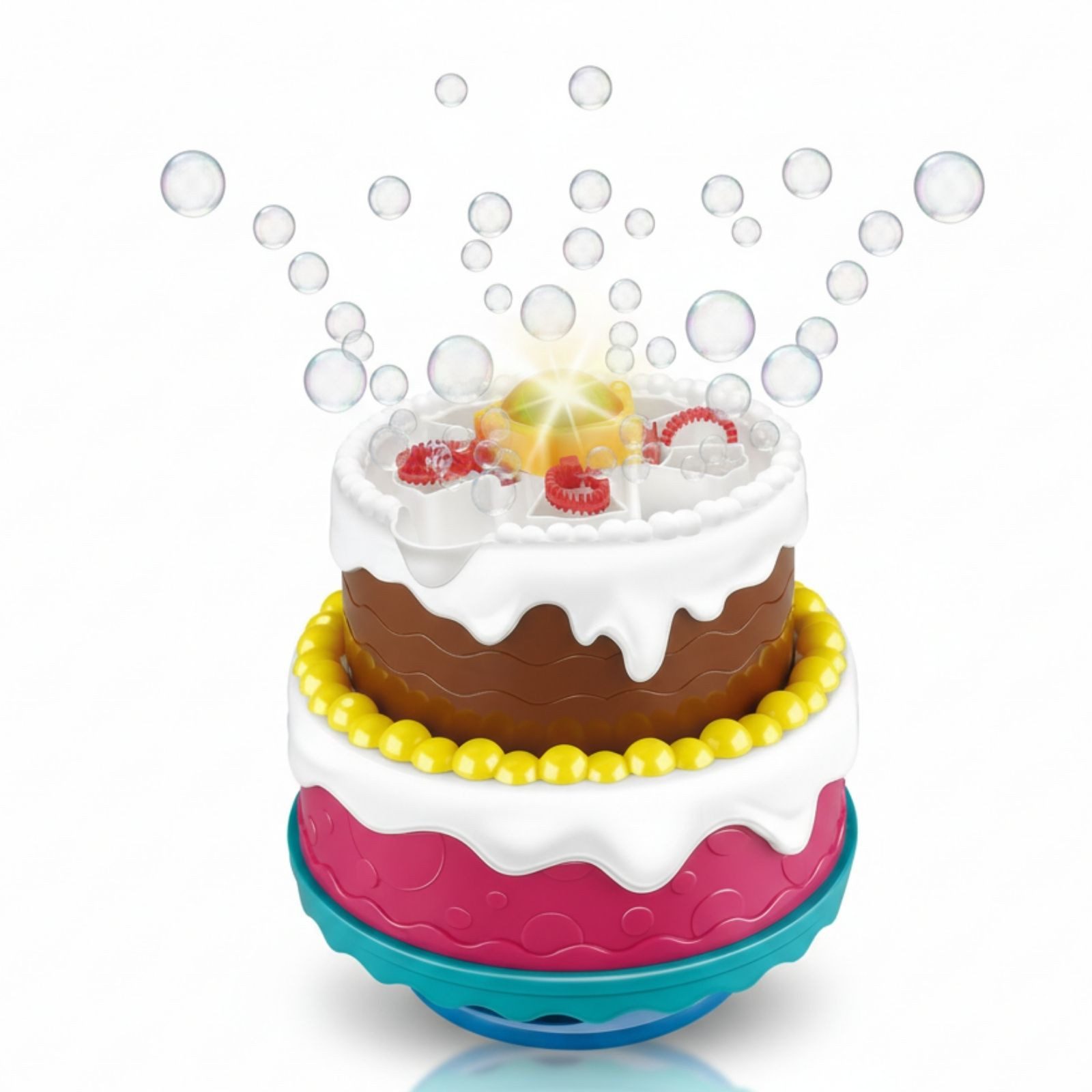 alldoro Seifenblasenmaschine Seifenblasen-Maschine Torte mit LED-Licht & Happy Birthday Lied, Bunte Seifenblasenkanone für Geburtstag, Hochzeit & Party