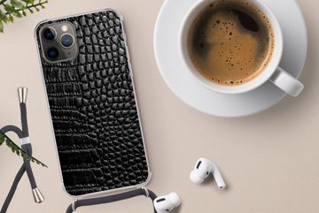 MuchoWow Handyhülle Leder - Strukturiert - Schwarz - Grau, Handyhülle Telefonhülle Apple iPhone 11 Pro Max