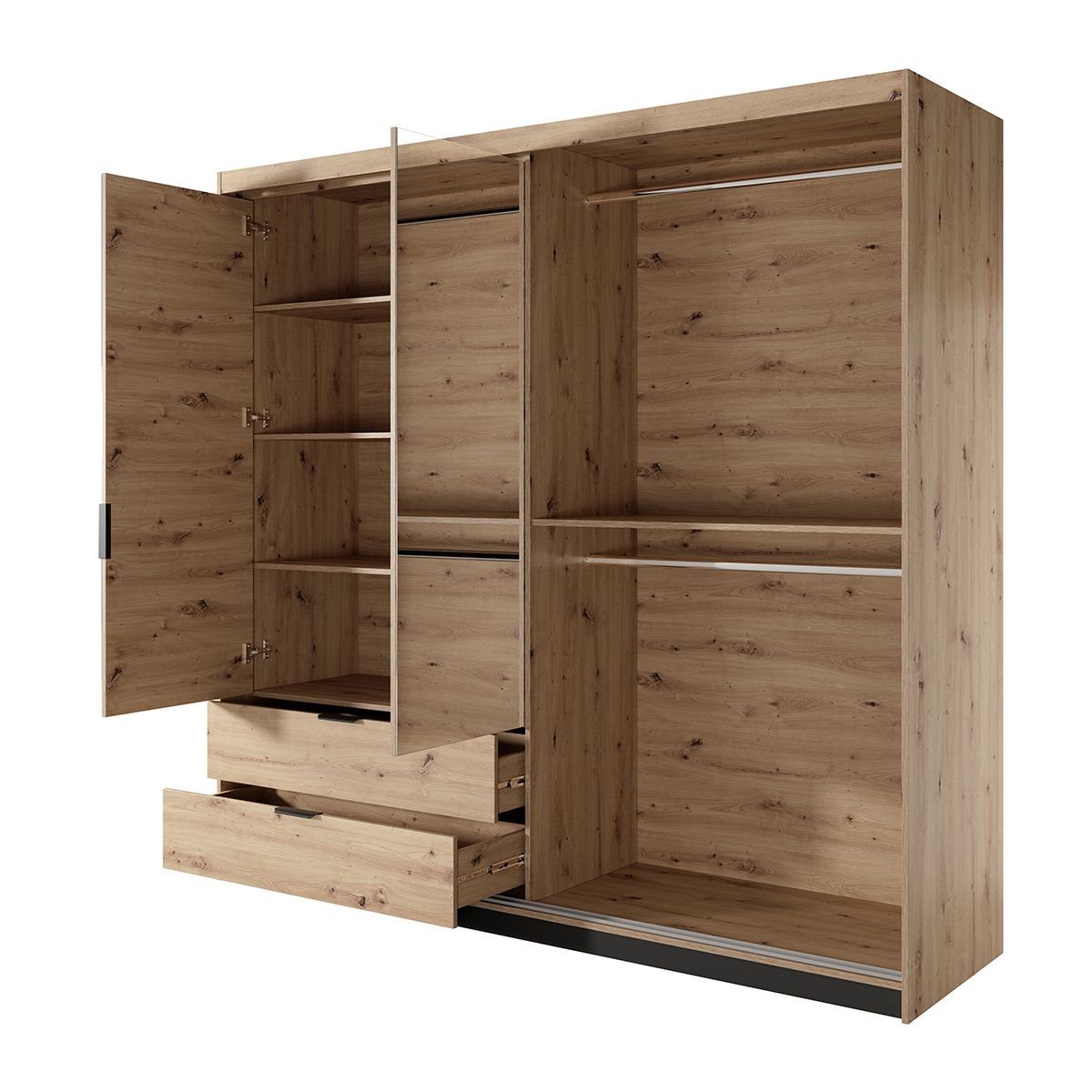 MOEBLO Kleiderschrank ANTALYA 220 (Schrank mit vielen Einlegeböden und Kleiderstange Schlafzimmer-Wohnzimmerschrank Schiebtüren Deruhtüren, Gaderobe mit Spiegel – Bild 4 von 5